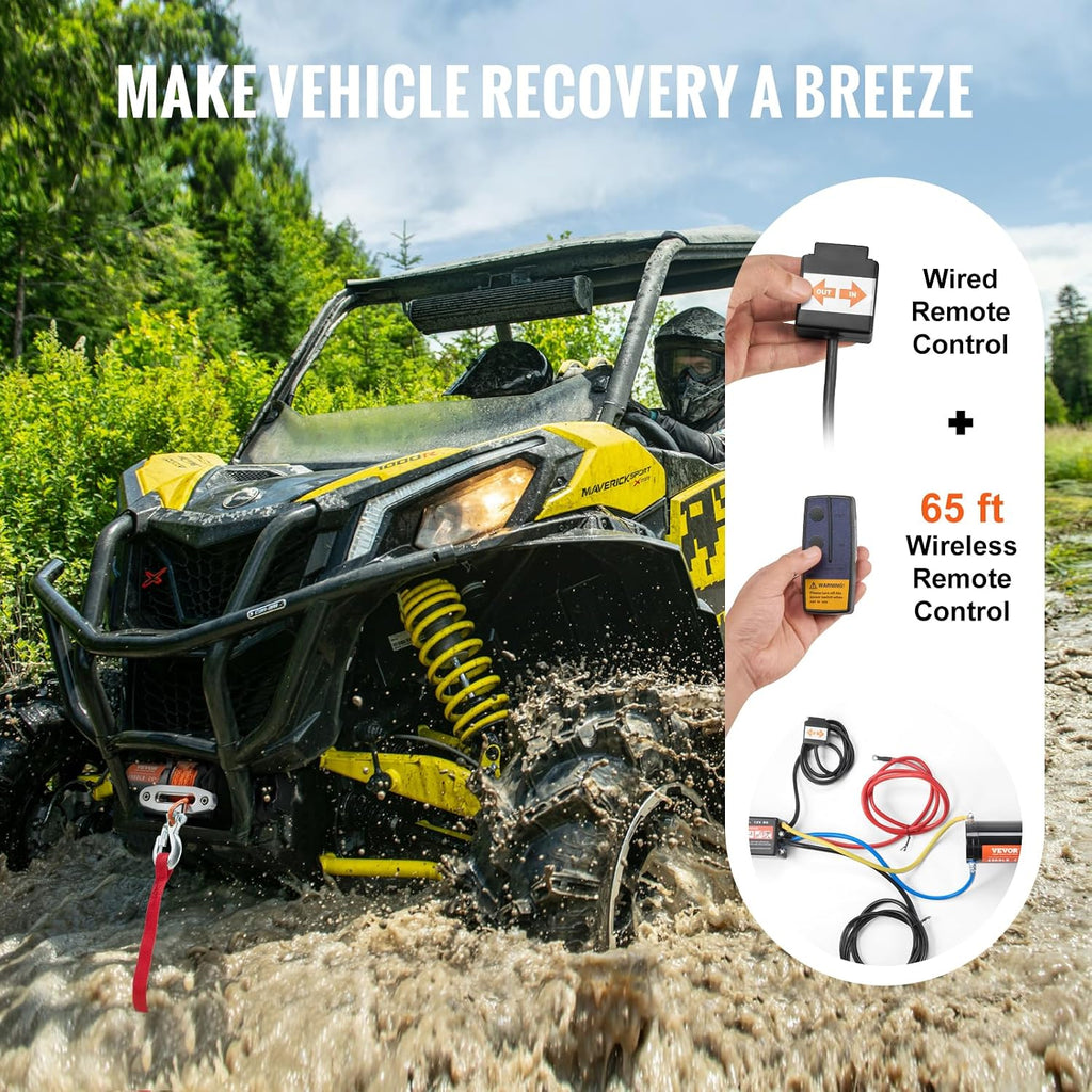 ATV Winch, 4500 lb Electric Winch with Synthetic Rope, 12V DC ATV UTV Winch 1/4 in x 39 ft Aluminum Fairlead Wired