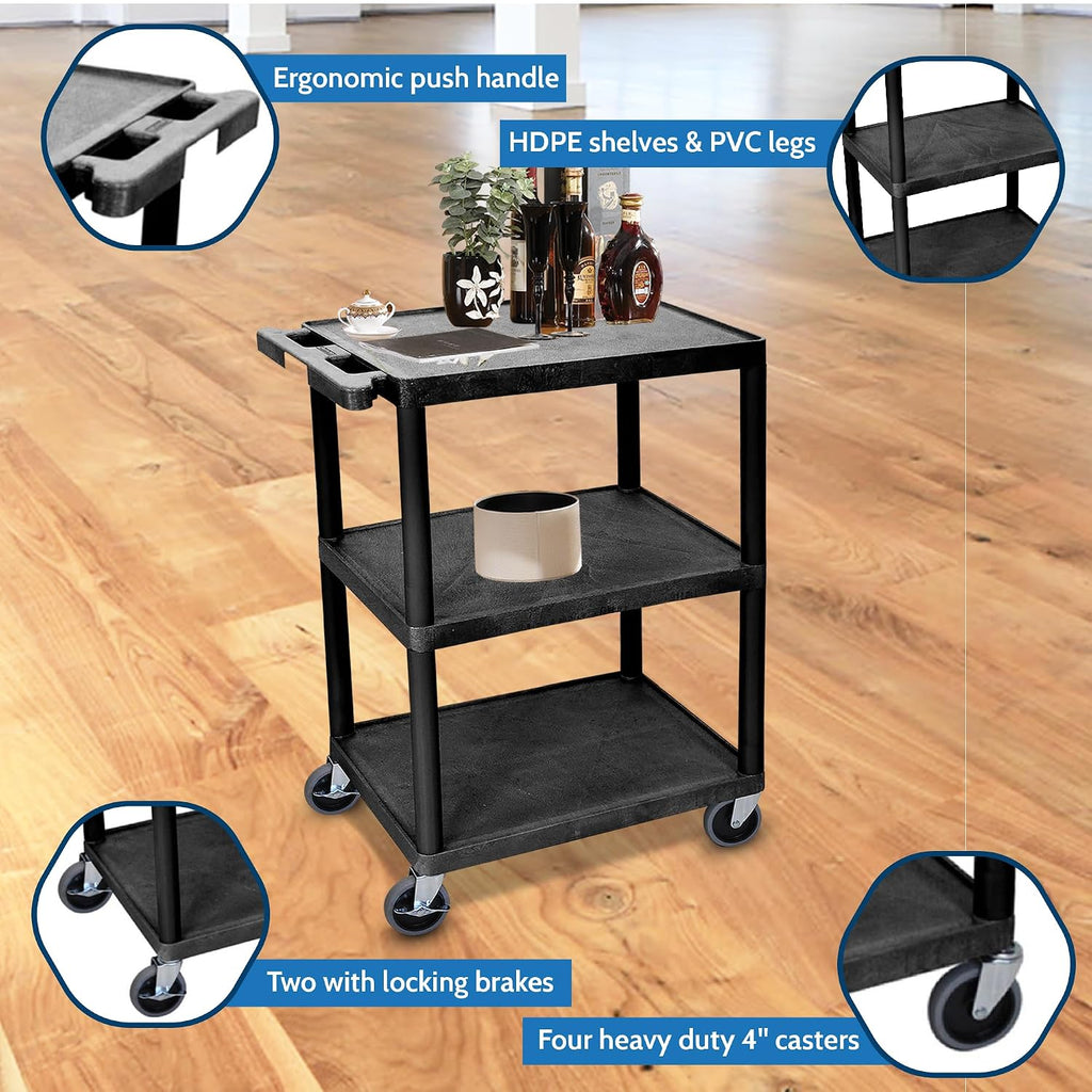 STC222-B 3-Shelf Utility Cart, Black