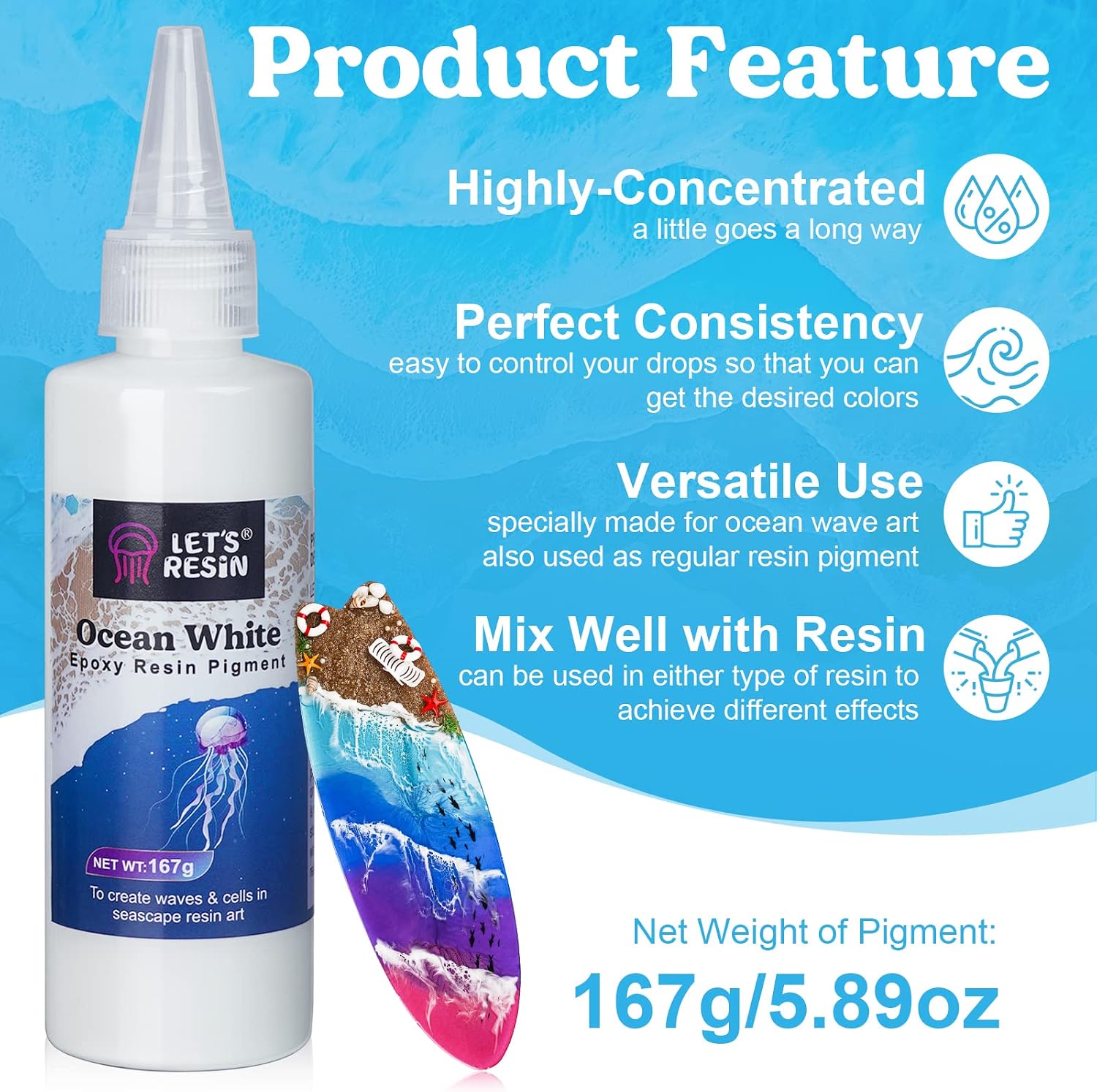 Ocean White Epoxy Resin Pigment 167g/5.89oz for Epoxy Resin | High Concentrated Pigment Paste for UV Resin, UV