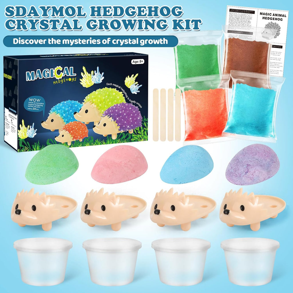 Crystal Growing Kit for Kids - 4 Colors Hedgehog to Grow Fast in (24H),Science Experiments Learning & Educational