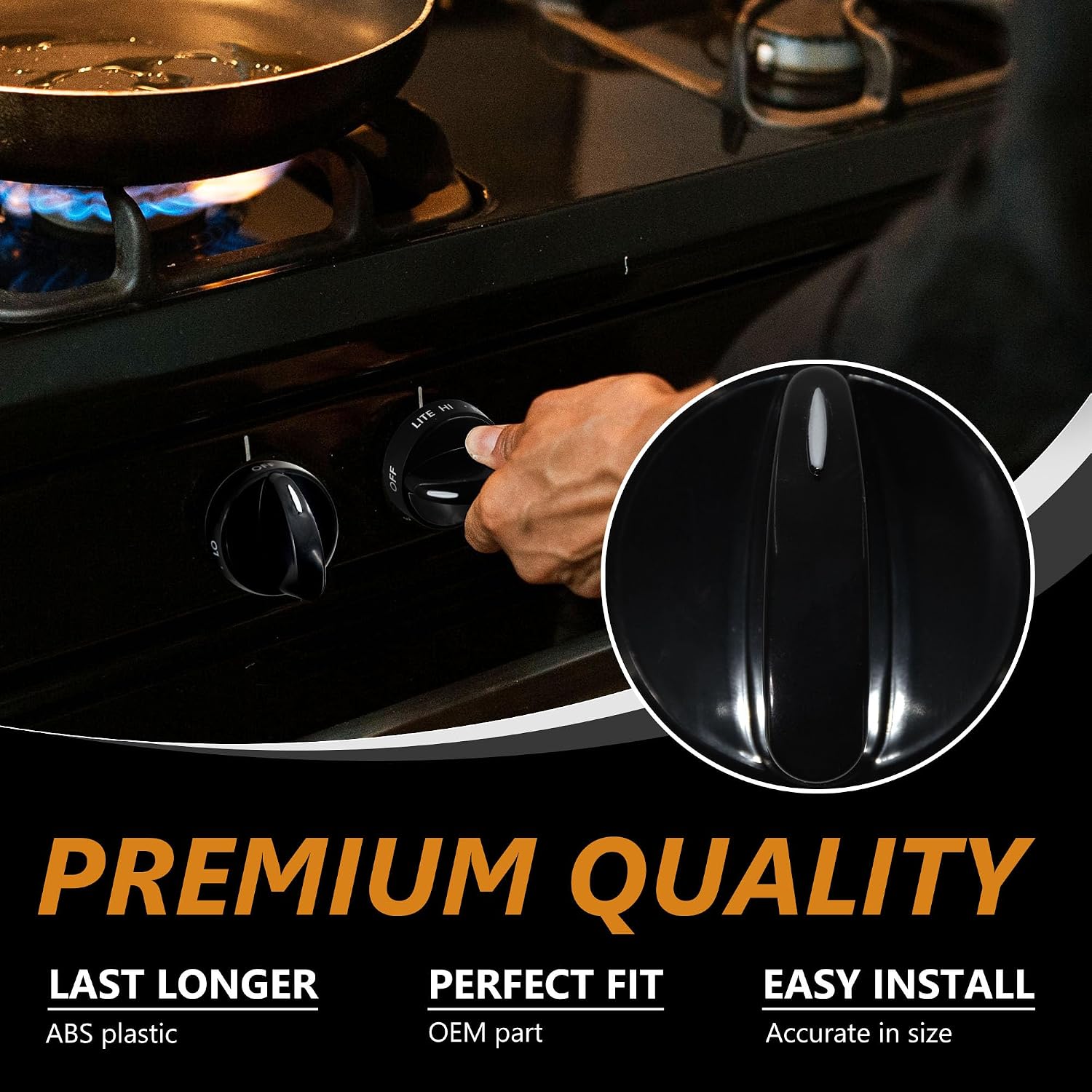 316442513 Stove Knob Black Gas Oven Range Control Assembly (2PACK) | Compatible with Frigidaire, Kenmore, Sears Burner