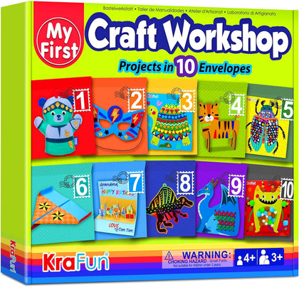Toddler Art and Craft Kit, Preschool Educational Activities with 10 Envelope Projects - Origami, Puppets, Lacing &