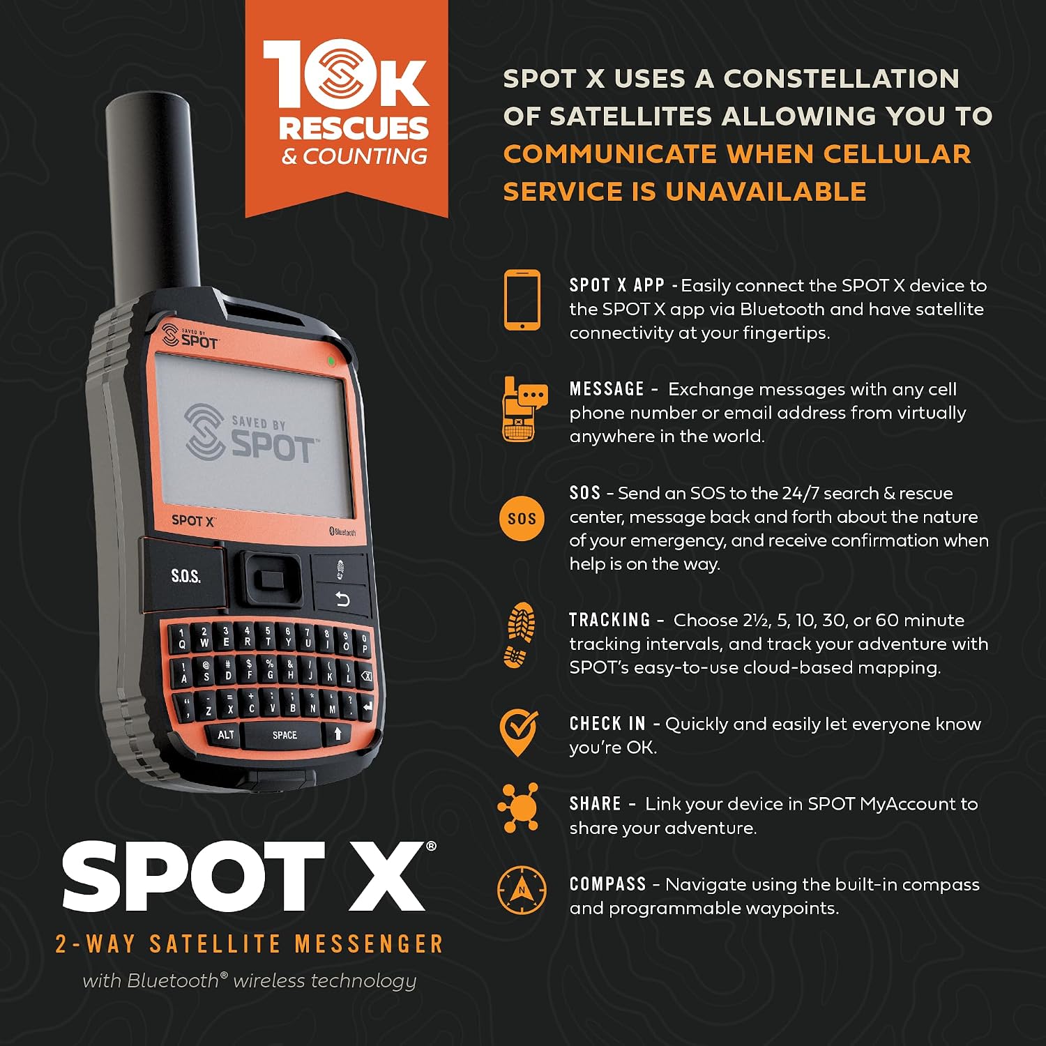 Spot X with Bluetooth 2-Way Satellite Messenger | SOS Protection, Handheld Portable 2-Way GPS Messenger for Hiking