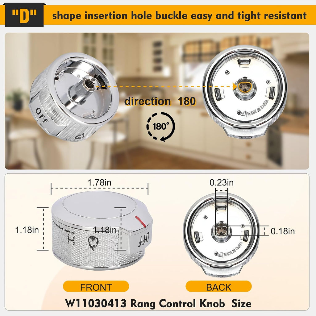 New Upgraded W11030413 Stove Control knob fit for Whirlpool KitchenAid Stove knobs, w11030413 knob Replace W10643306 W10786063 W11027434 4461624 AP6038805 PS11770322 EAP11770322 knob (5 Packs)