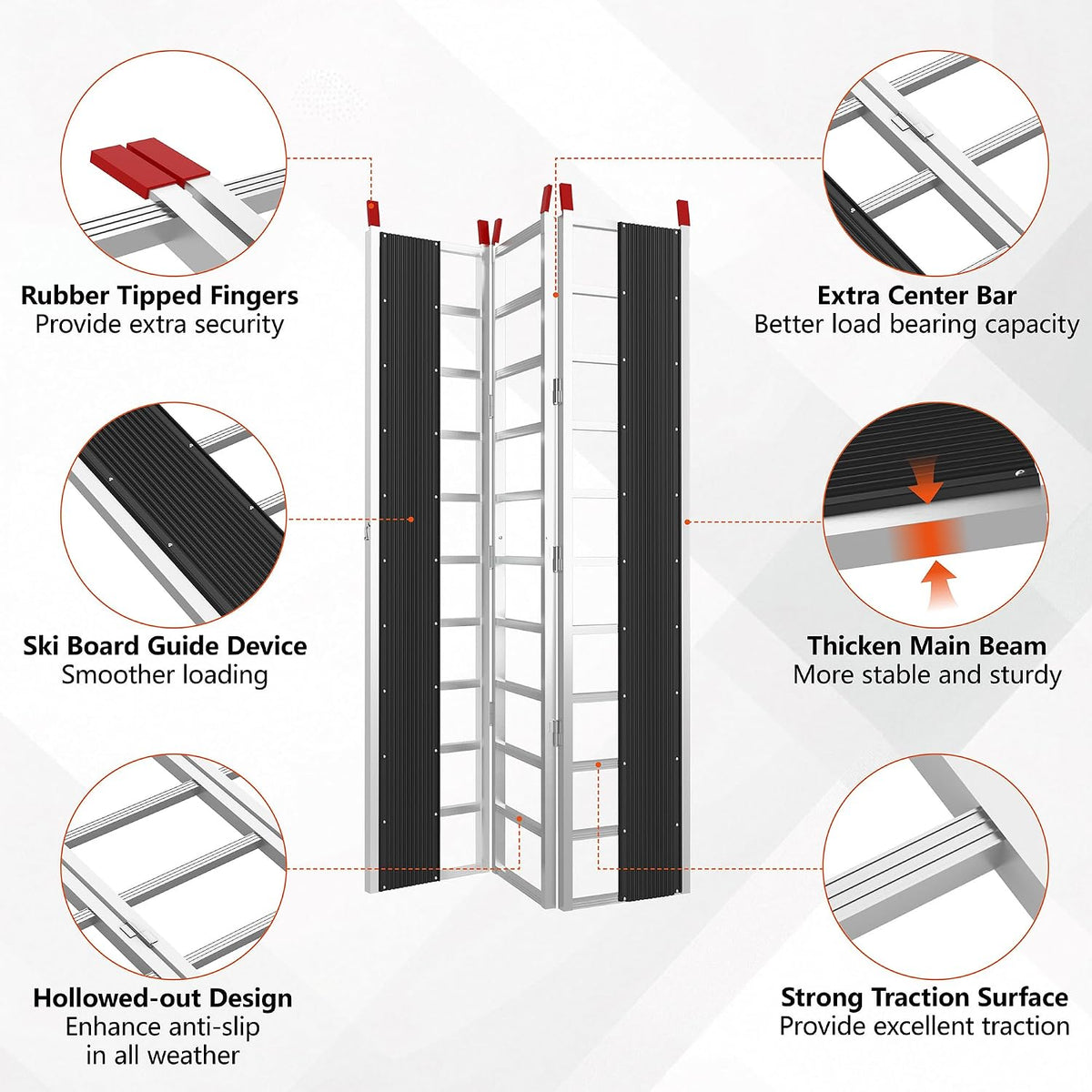 85" x 54" Aluminum Foldable Ramp, Snowmobile Loading Ramp with Wide Glides, Loading Ramps, 1500 LBS Capacity Loading