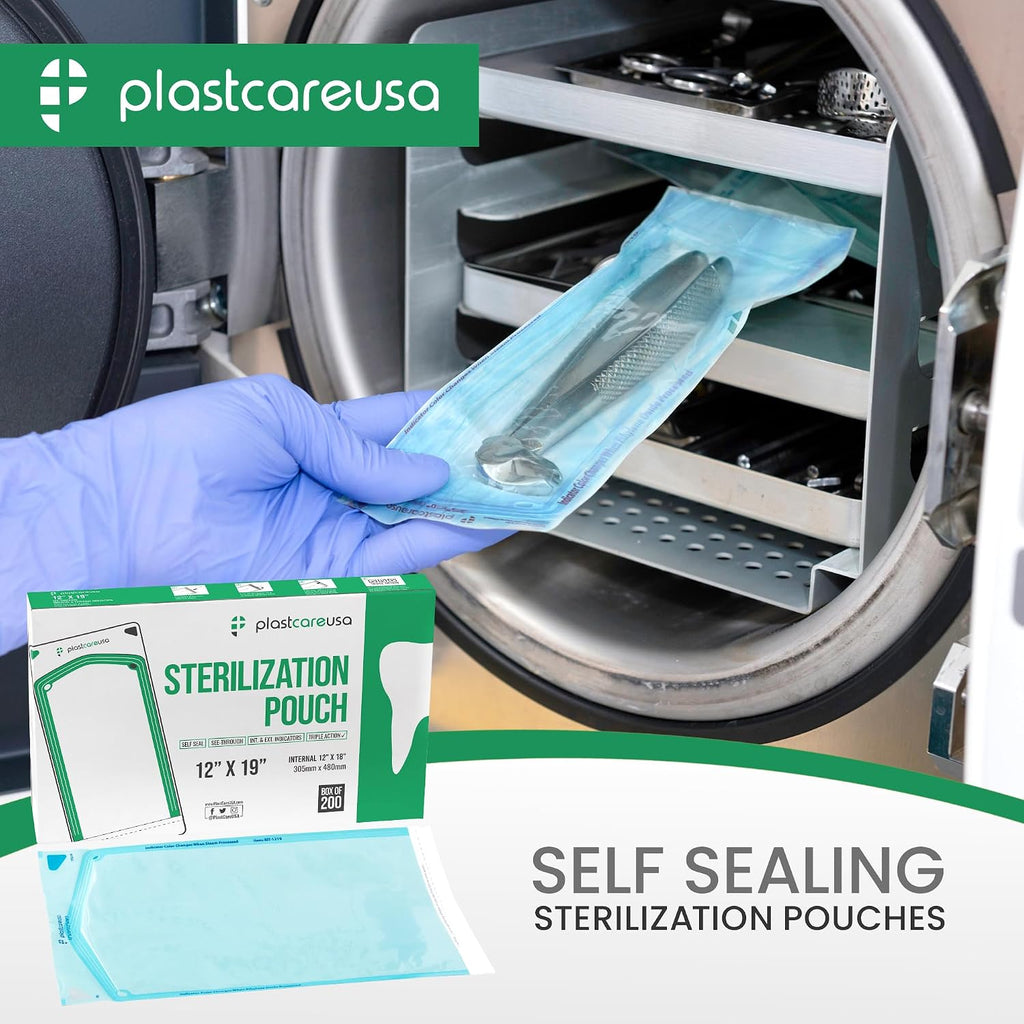 200 12 Inch x 19 Inch Sterilization Pouches, Sterilizer Autoclave Bags for Sterilizing Dental Medical Instruments and