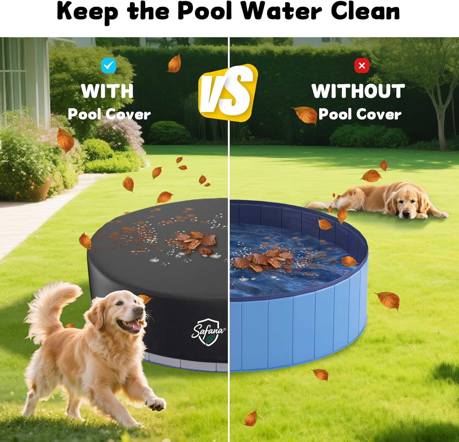 72" Round Dog Pool Cover [Upgrade 420D Thickened] 6ft Portable Dog Pet Bath Pool Cover 71/72 inch, Durable Foldable
