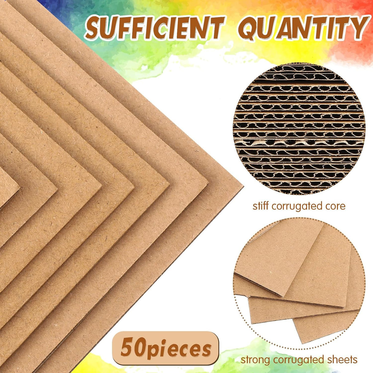 50 Pack Corrugated Cardboard Sheets, 3 mm Flat, 3.5 x 4.5 Inch, Brown