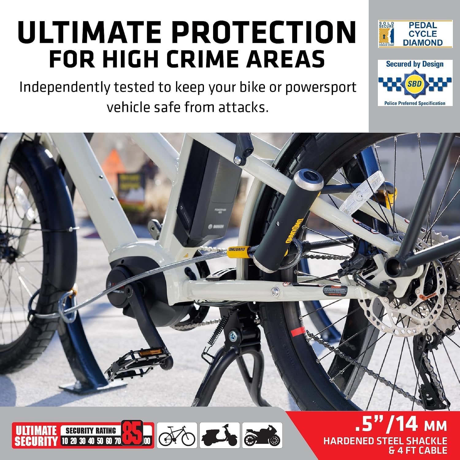 Pitbull STD DT U-Lock with 4 ft Cable – 14 mm Hardened Steel Shackle (115 × 230 mm) – Quad Lock System for Bike