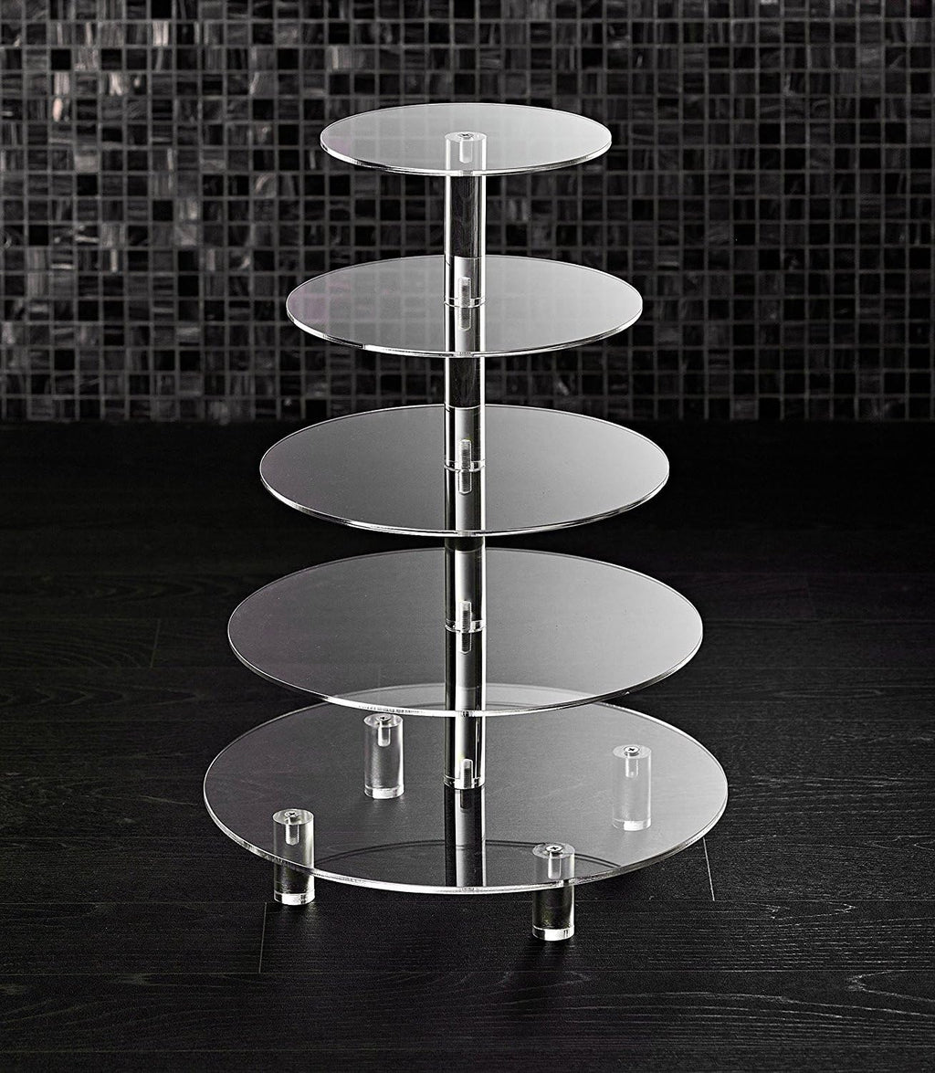 5 Tier Acrylic Cupcake Stand, Extra Thick 5mm Base, Multi Tiered Cake Stand