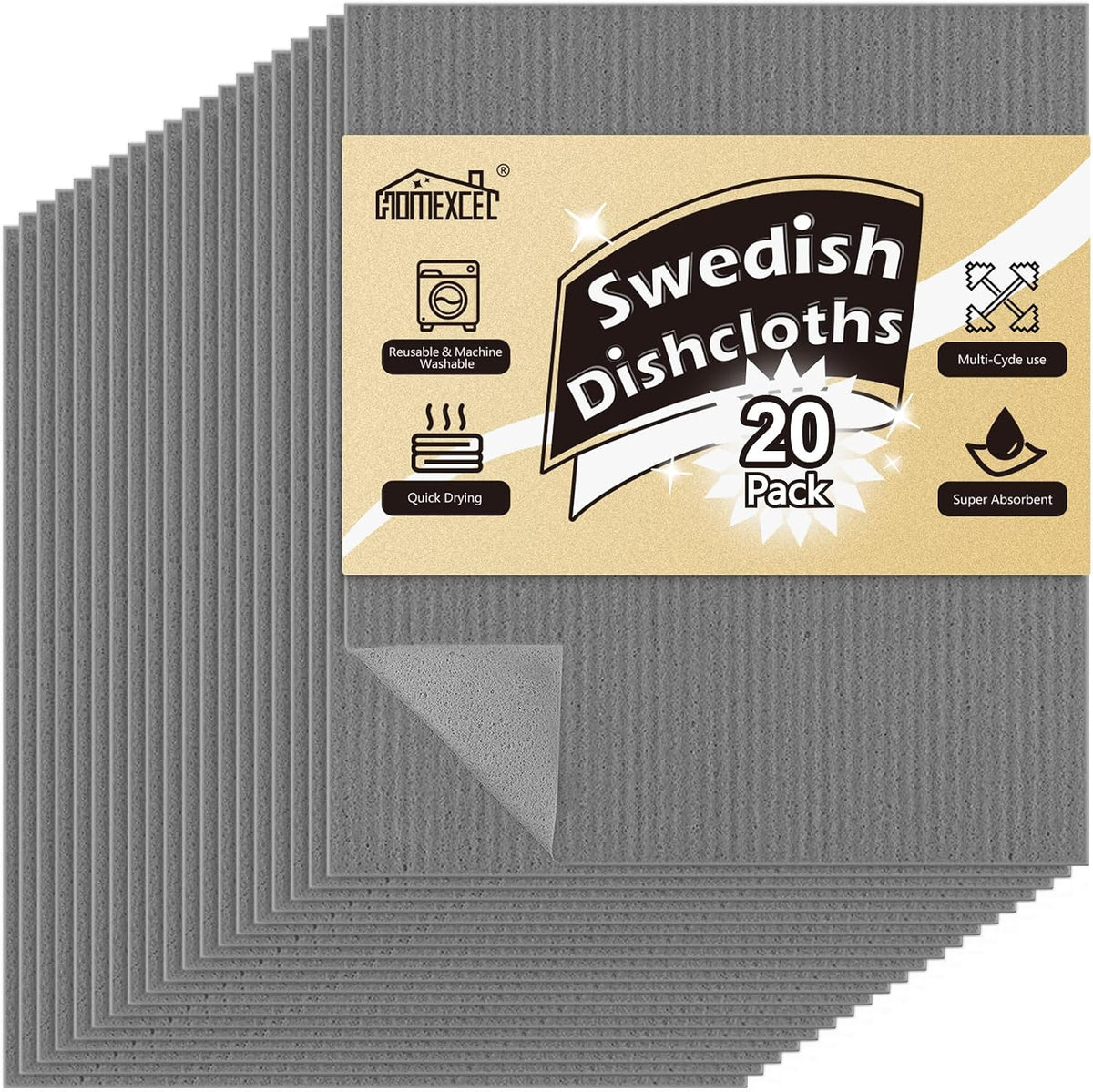 20PK Swedish Dishcloths for Kitchen, Absorbent Dish Cloths, 7x6in