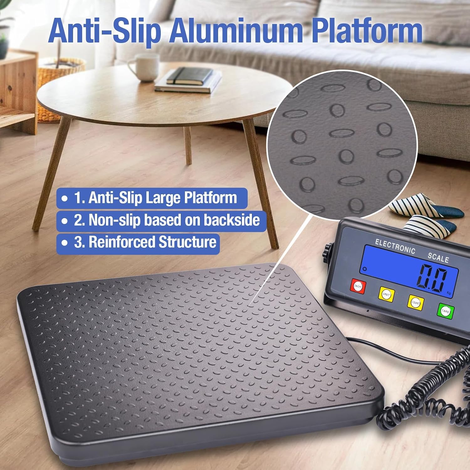 Surmountway Industrial Shipping Scale 440lbs, Anti-Slip Aluminium Platform | 11.8"X11.8", Tare/Count/Auto-Off, Easy