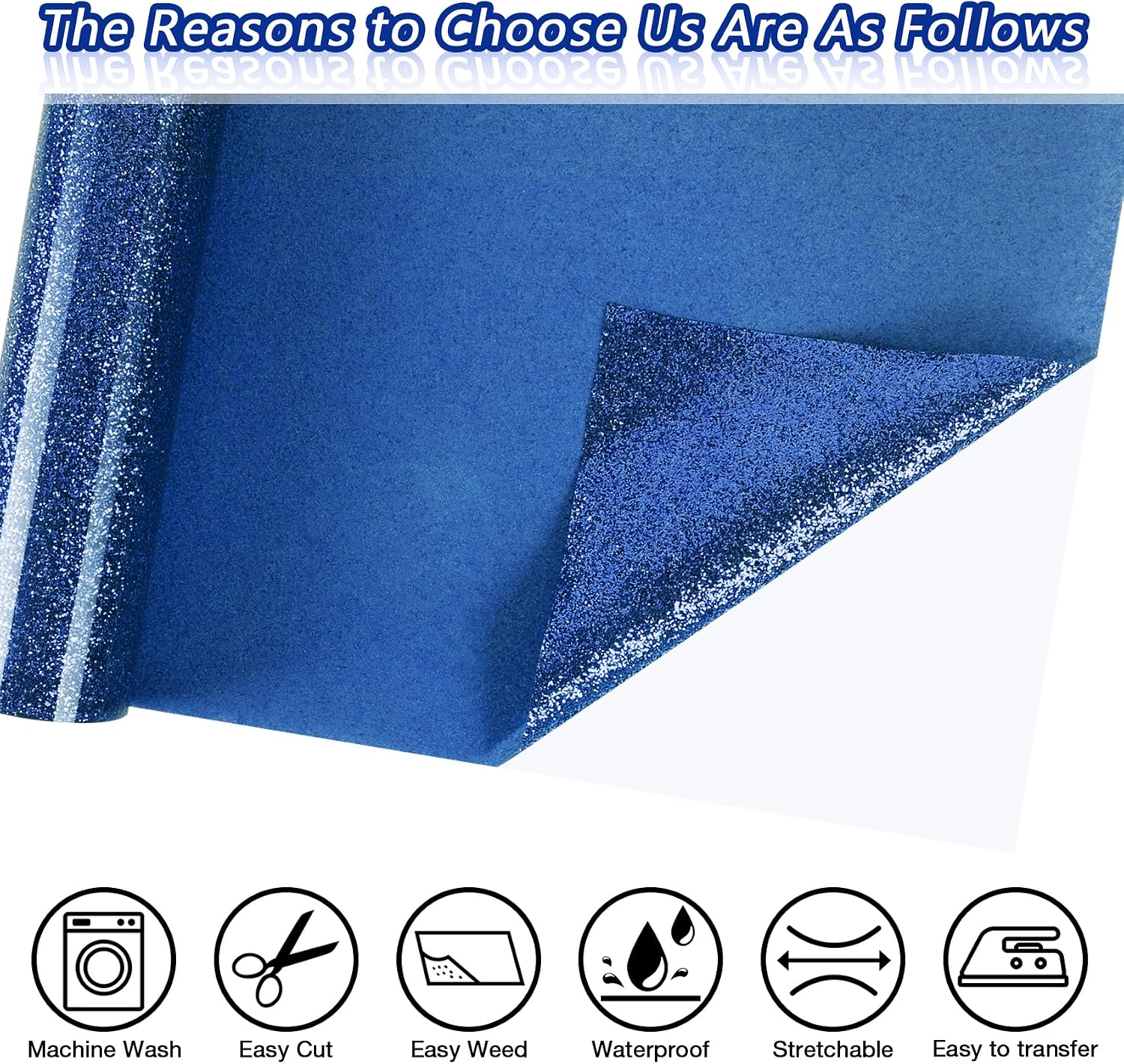 TORC Blue Glitter HTV Blue Heat Transfer Vinyl HTV Rolls, 12" x 6 ft Iron on Vinyl for T Shirts Blue Glitter HTV