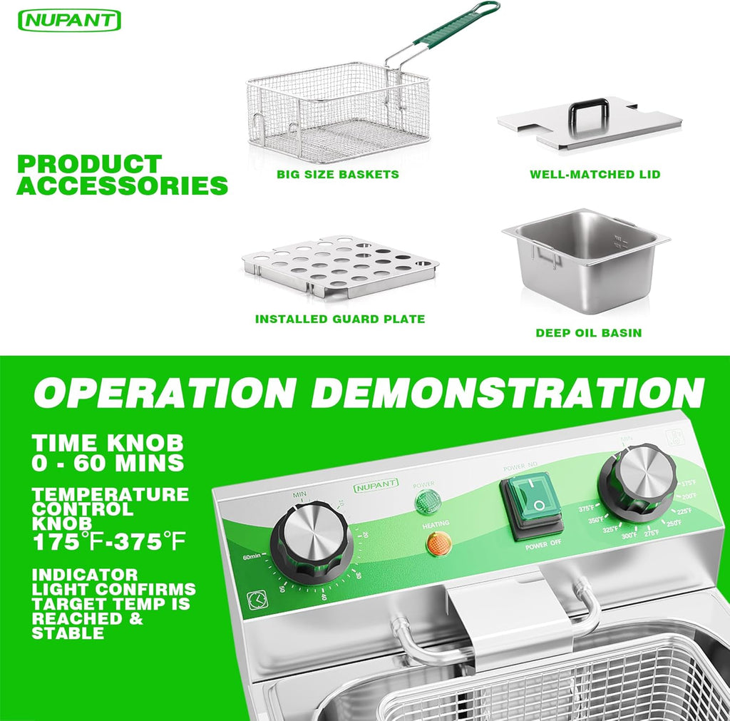 20L/21.2QT Commercial Deep Fryer with Timer Dual Tank Electric Countertop Fryer with Double Baskets and Lids, Temp