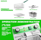 20L/21.2QT Commercial Deep Fryer with Timer Dual Tank Electric Countertop Fryer with Double Baskets and Lids, Temp