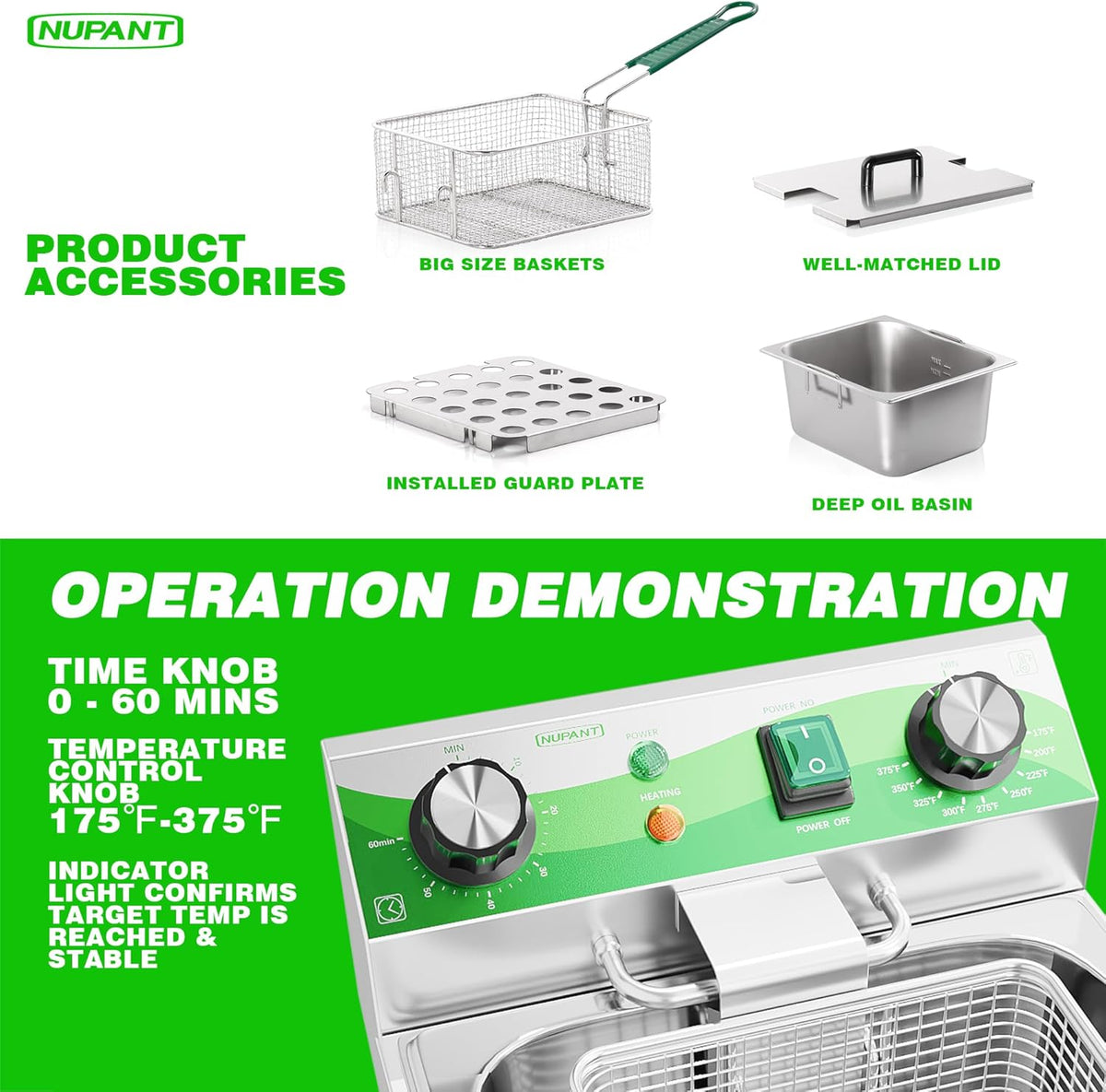 20L/21.2QT Commercial Deep Fryer with Timer Dual Tank Electric Countertop Fryer with Double Baskets and Lids, Temp