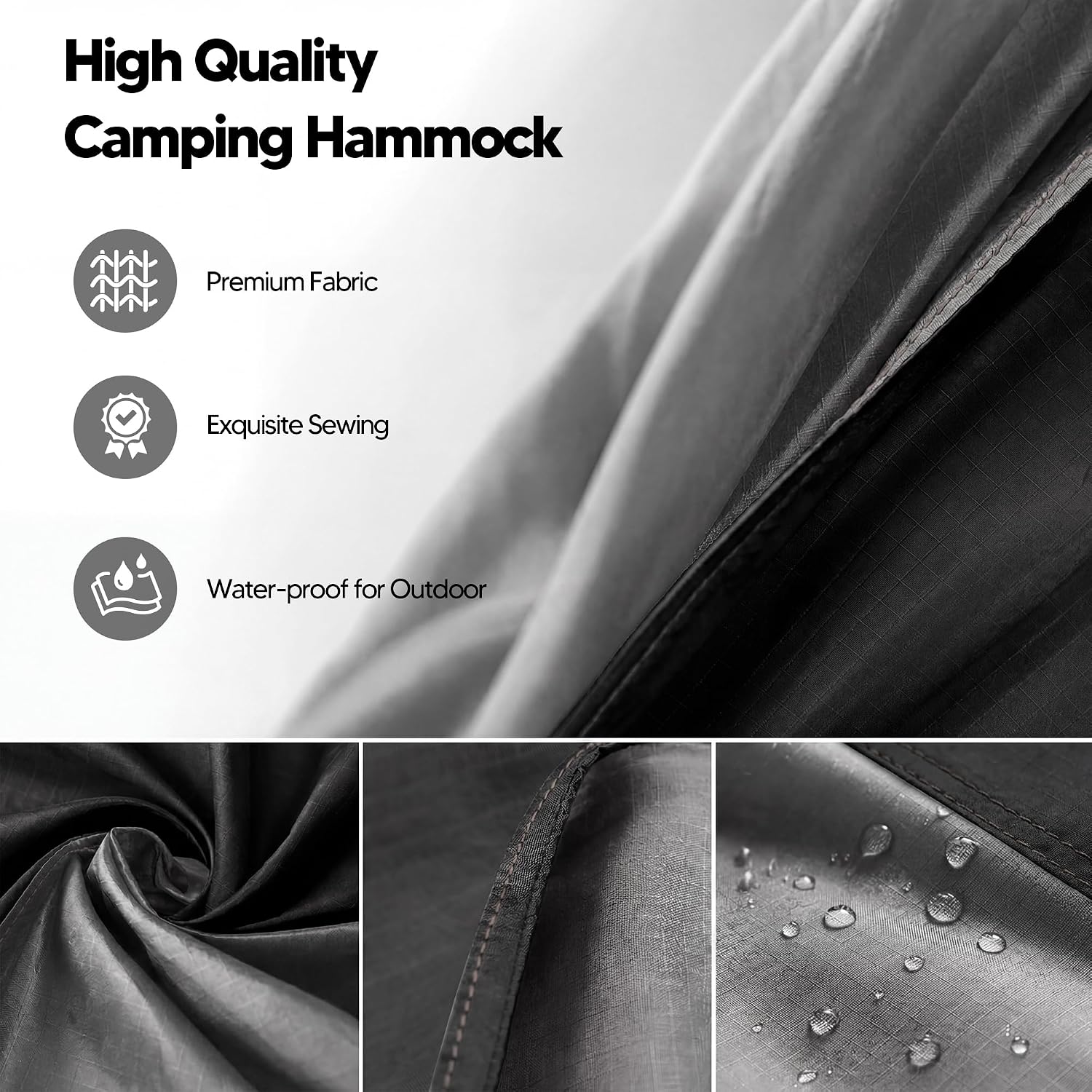 Camping Hammock – up to 450lbs Portable Hammock with Tree Straps - Travel, Backpacking, Hiking, Black