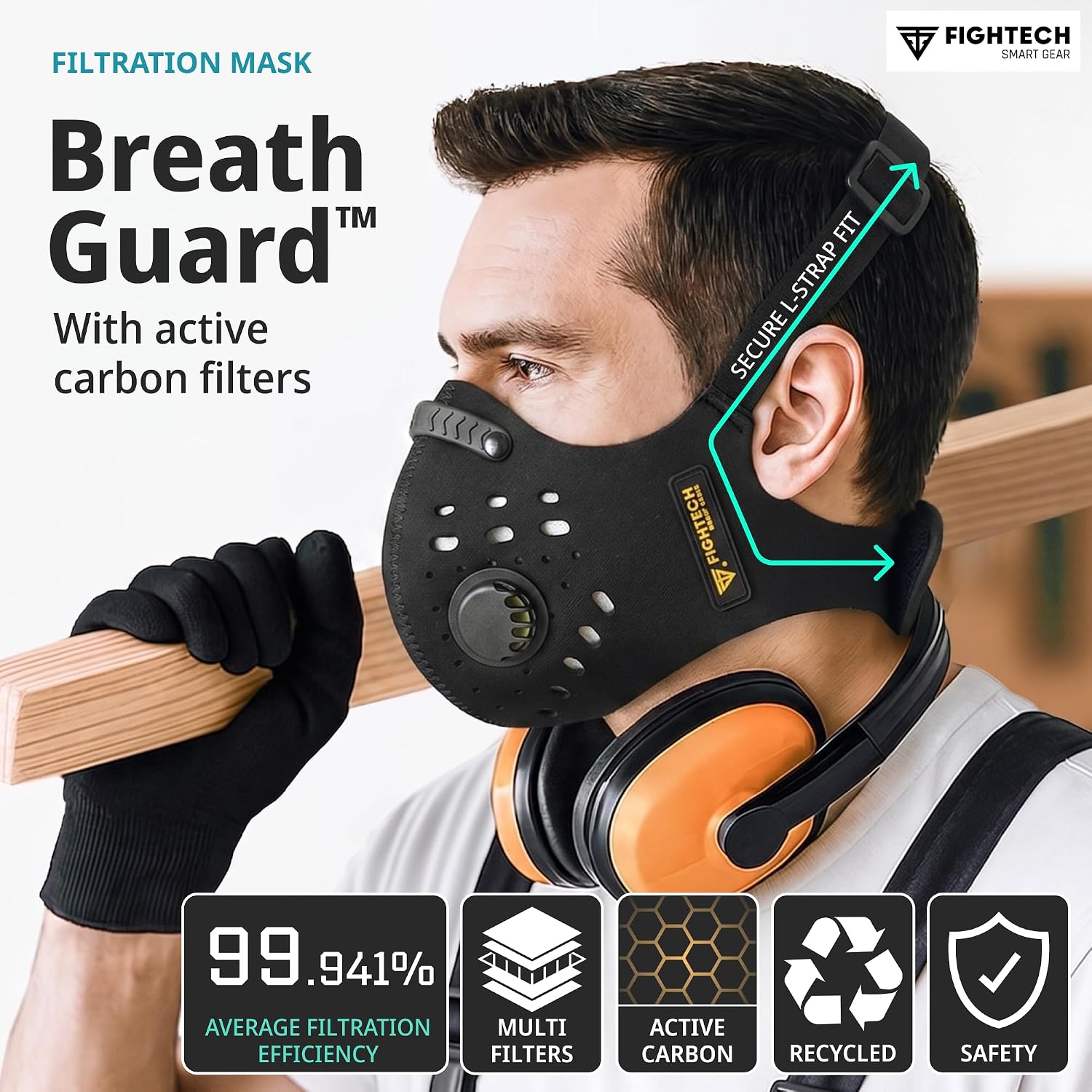 Dust Mask – Reusable Face Mask with Carbon Filters & Air Valves for Woodworking, Construction & Moving