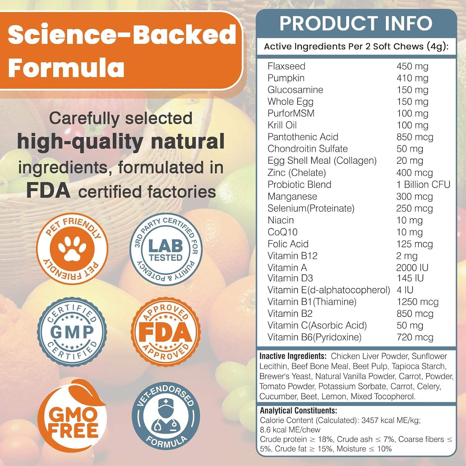 24-in-1 Dog Vitamins and Supplements 200 Ct Dogs Multivitamin Chewable Contain Chondroitin Probiotics Omega-3