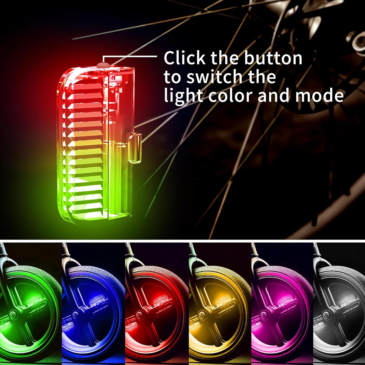 Bike Wheel Lights Rechargeable(2pack), Bicycle Spoke Lights Weatherproof, Adults Kids Bike Lights for Wheels 7-Color