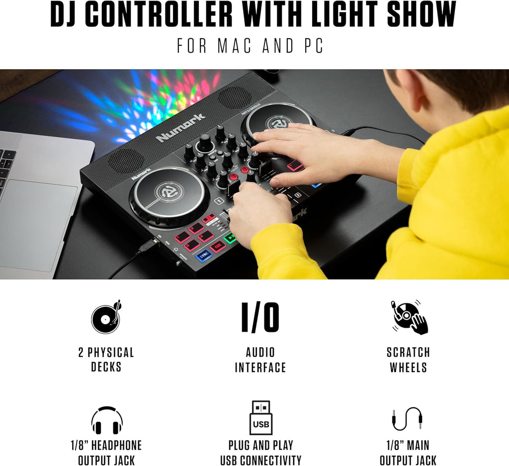 Party Mix Live DJ Controller and ALTO TX408 Powered PA Speakers Pair for Live Music, DJ sets, Events, Music production