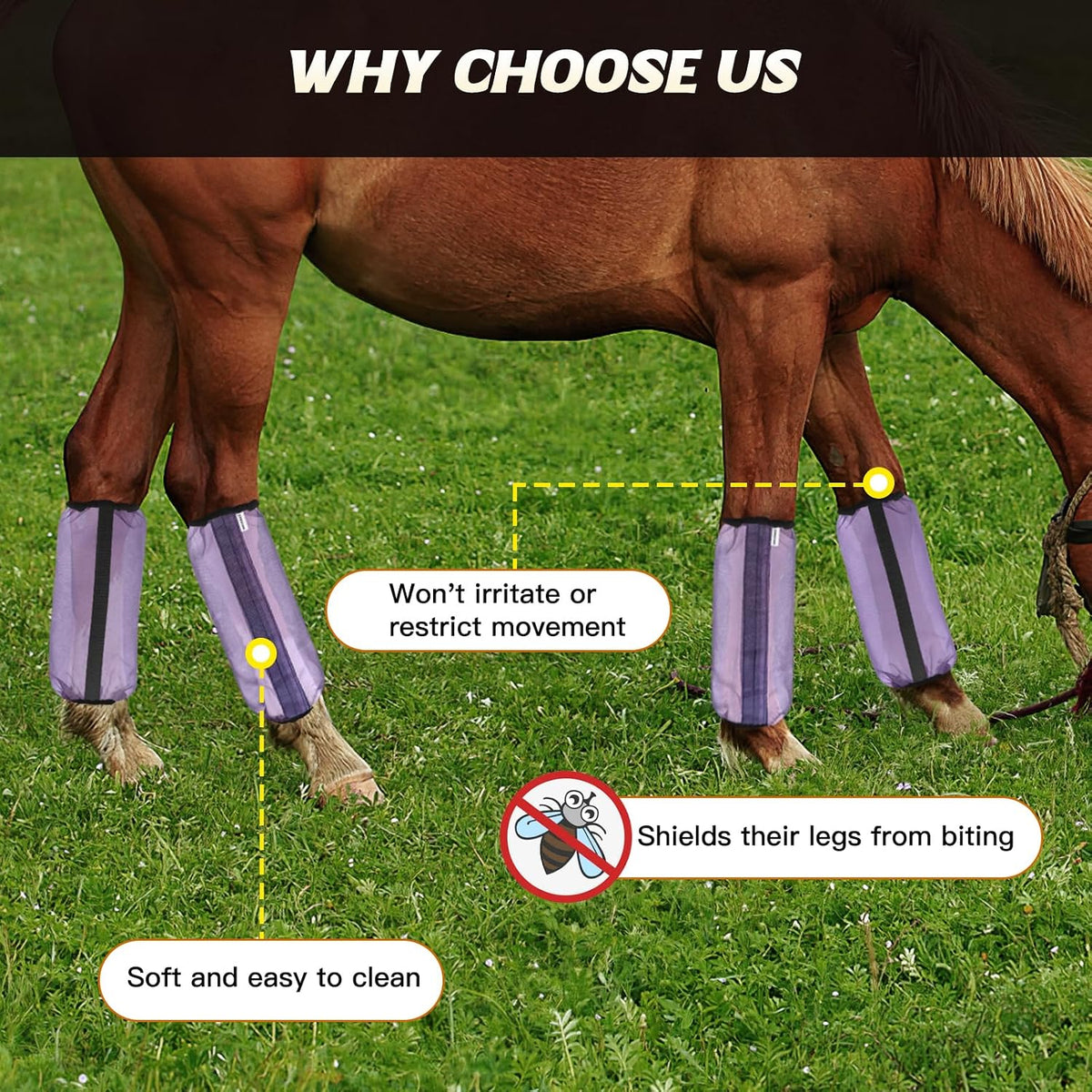 Fly Boots for Horses, Non-Slip Breathable Horse Fly Boots,Extra Tough Mesh Horse Fly Leggings Prevents Flies and