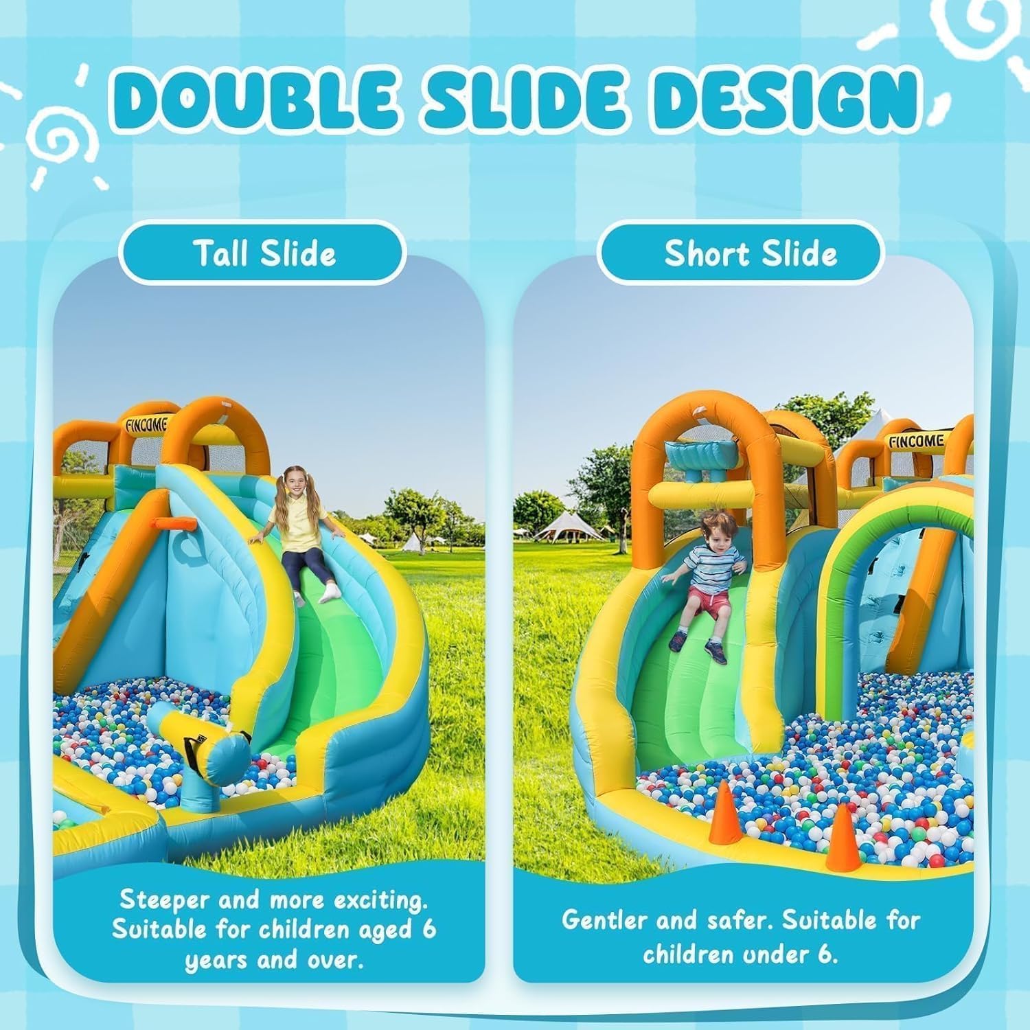 Inflatable Water Slide, Bounce House with 2 Slide for Kids, Inflatable Waterslide Park with Splash Pool, Basketball