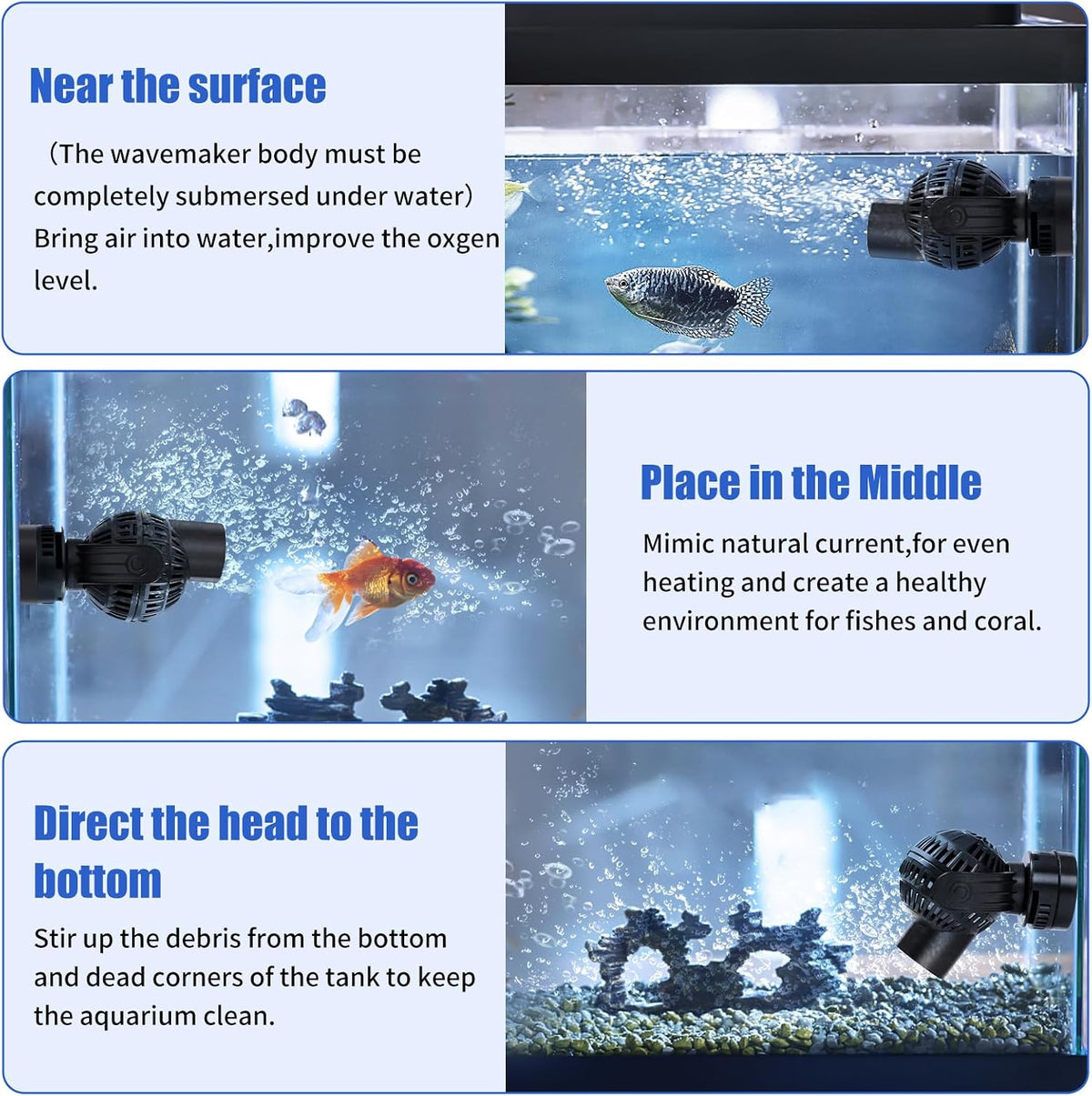 Aquarium Wavemaker Circulation Pump, 1600GPH Fish Tank Powerhead, Submersible Water Pump, Magnetic Base