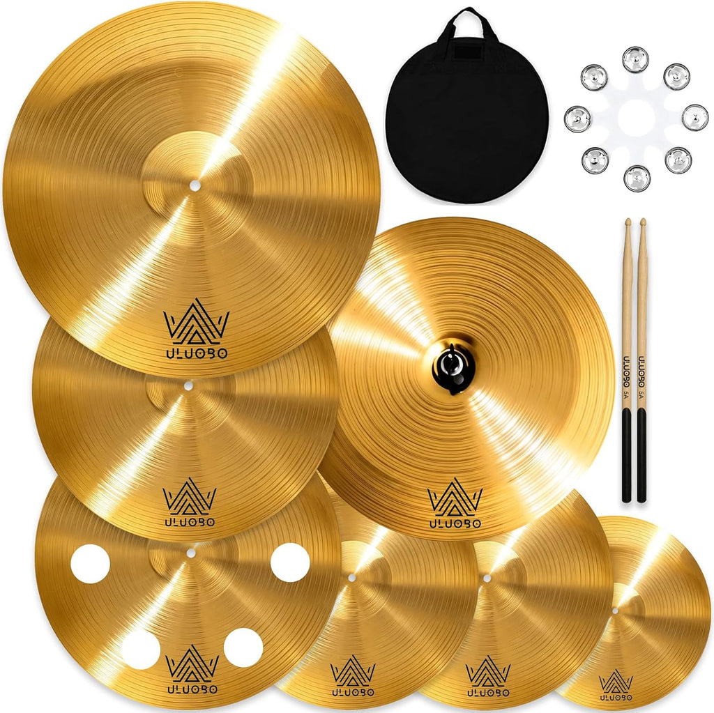 Cymbal Pack for Drum, 7 Pieces Drum Cymbals Set | 10"/14"Hihats/16"Crash/20"Ride/16"O-zone/18" China Cymbal with