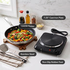 Electric Cast Iron Single Burner, 1000W Hot Plate, Black BGS101B