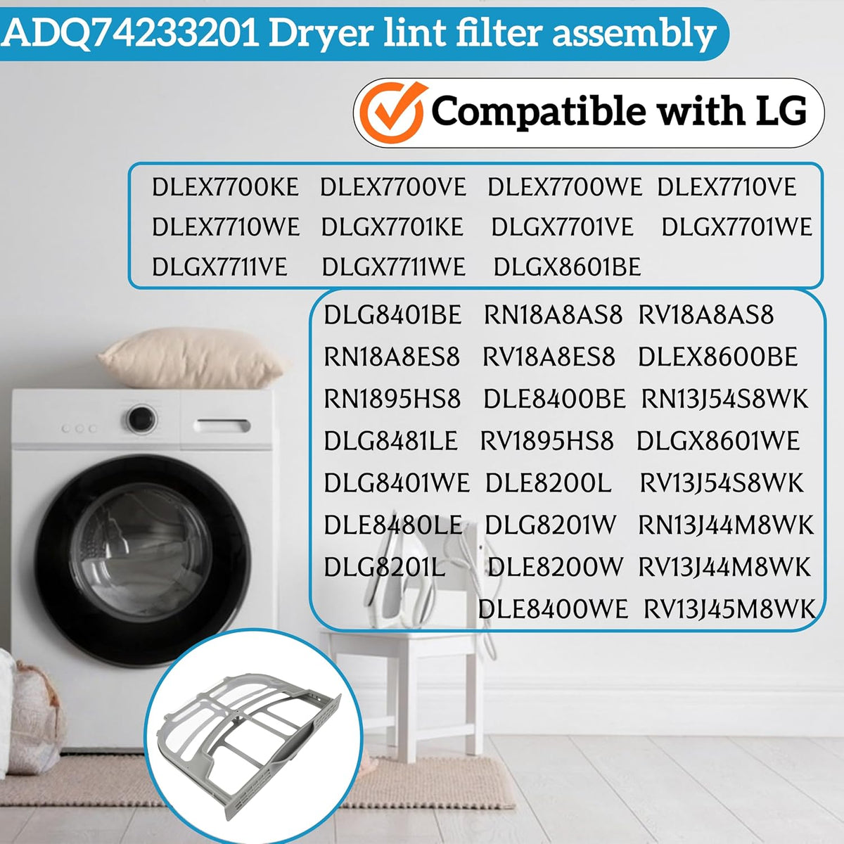 ADQ74233201 Dryer Lint Filter For LG Dryers DLEX7700VE DLEX7700WE