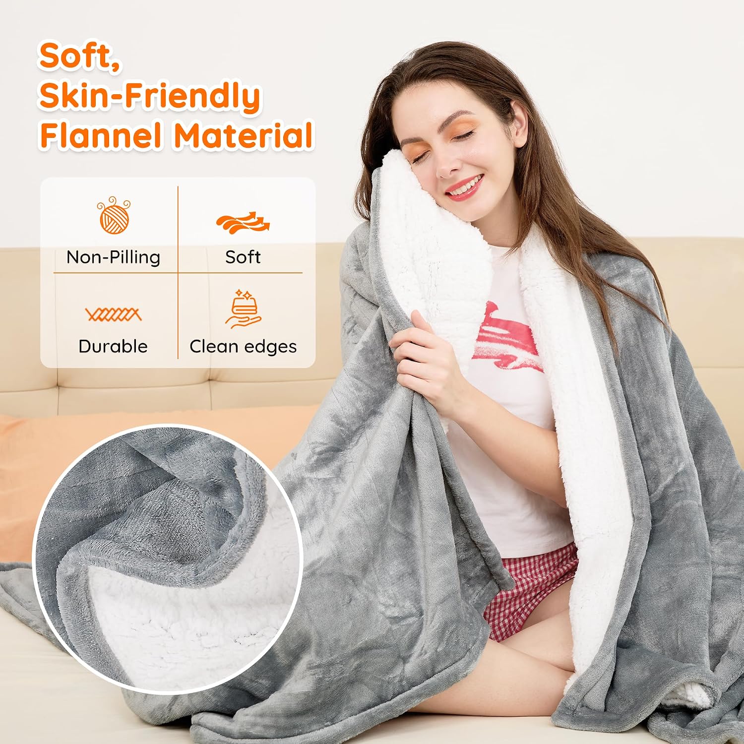 Electric Blanket King -90"x100" Dual Control Flannel Heated Blanket, 10 Heat Levels, 10-Hour Auto-Off, Fast Heating