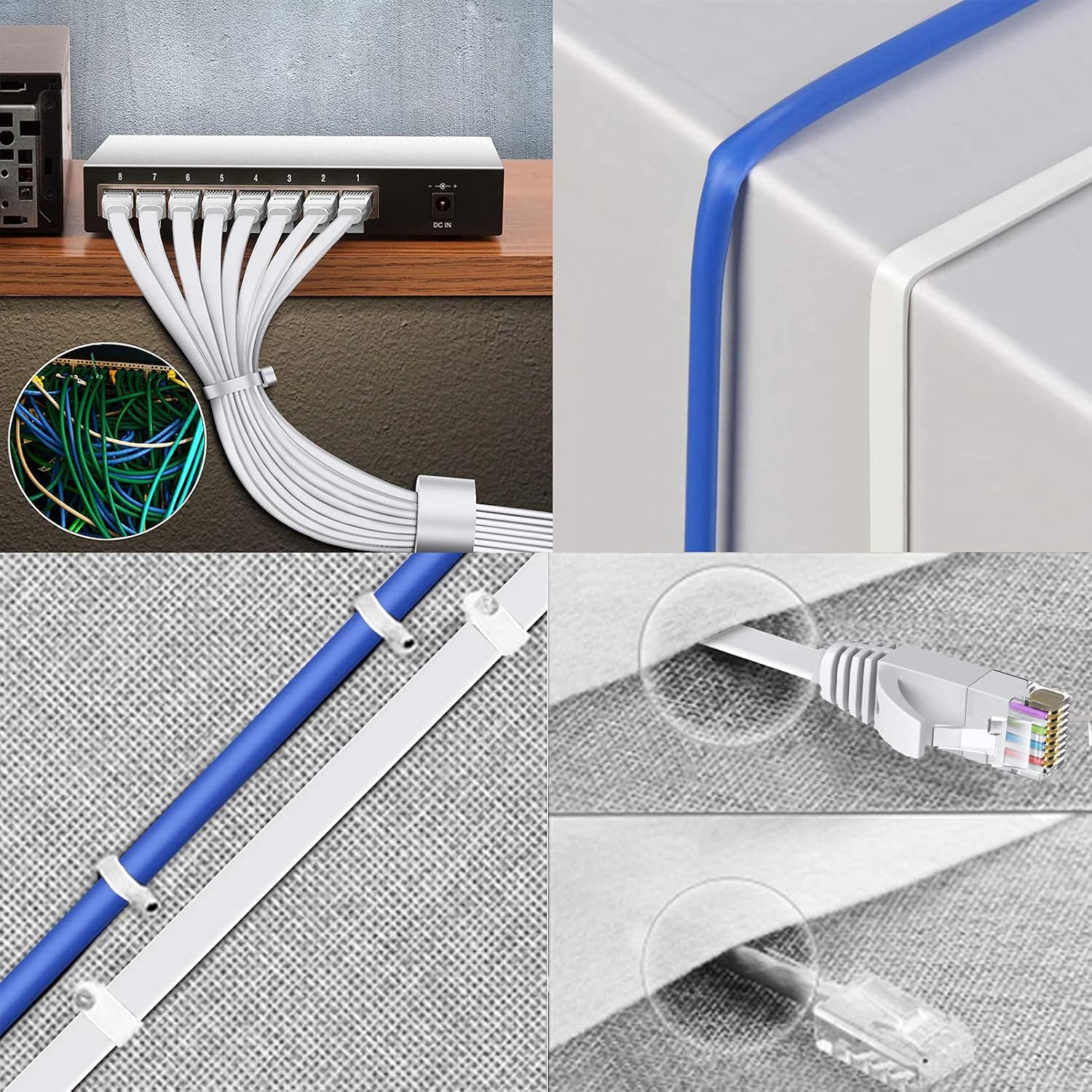 Cat6 Ethernet Cable 50 FT White, Cat-6 Flat RJ45 Computer Internet LAN Network Ethernet Patch Cable Cord - 50 Feet