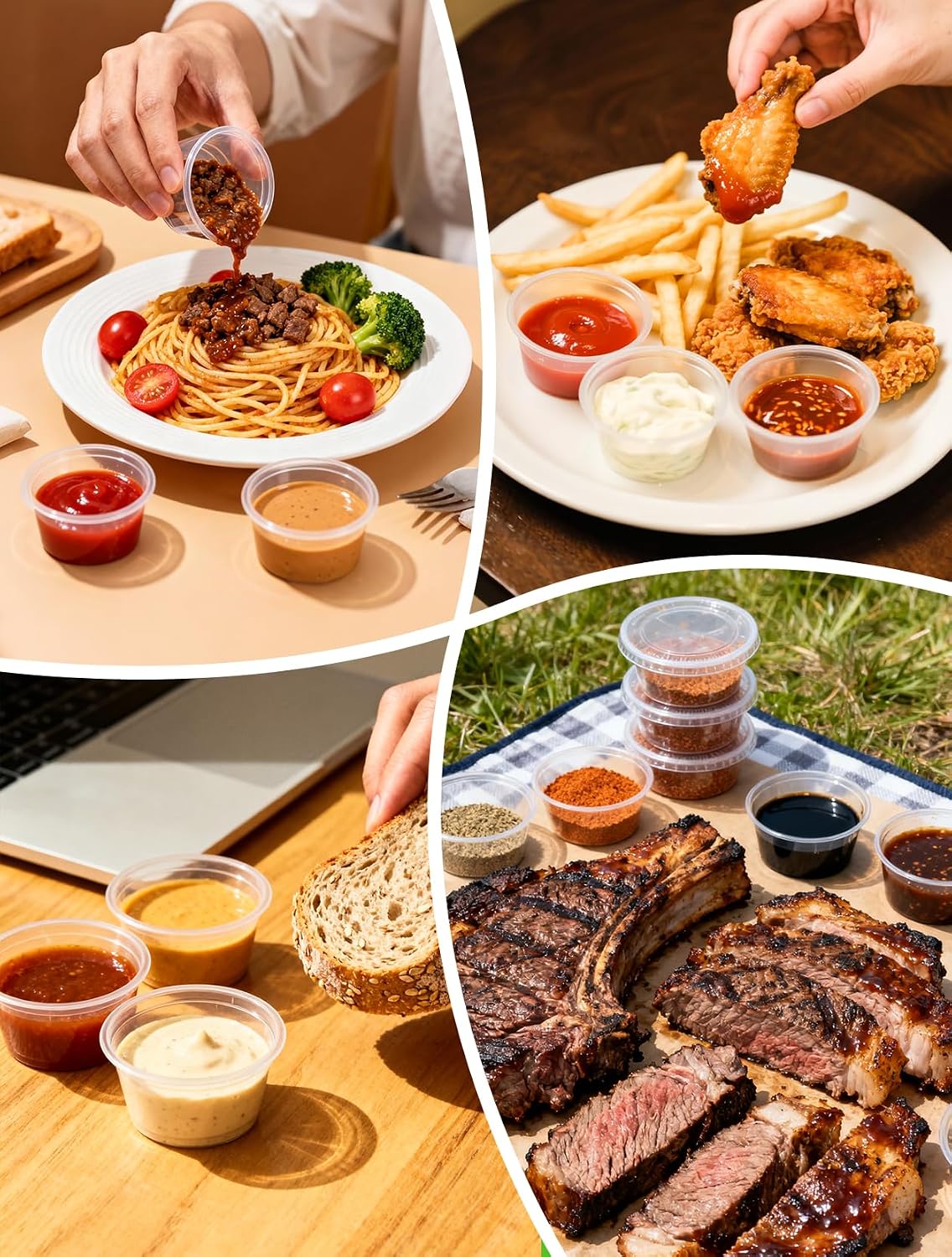 200 Sets 2 oz Portion Cups with Lids, Condiment Cups | BPA-free plastic cups with secure lids, ideal for sauces