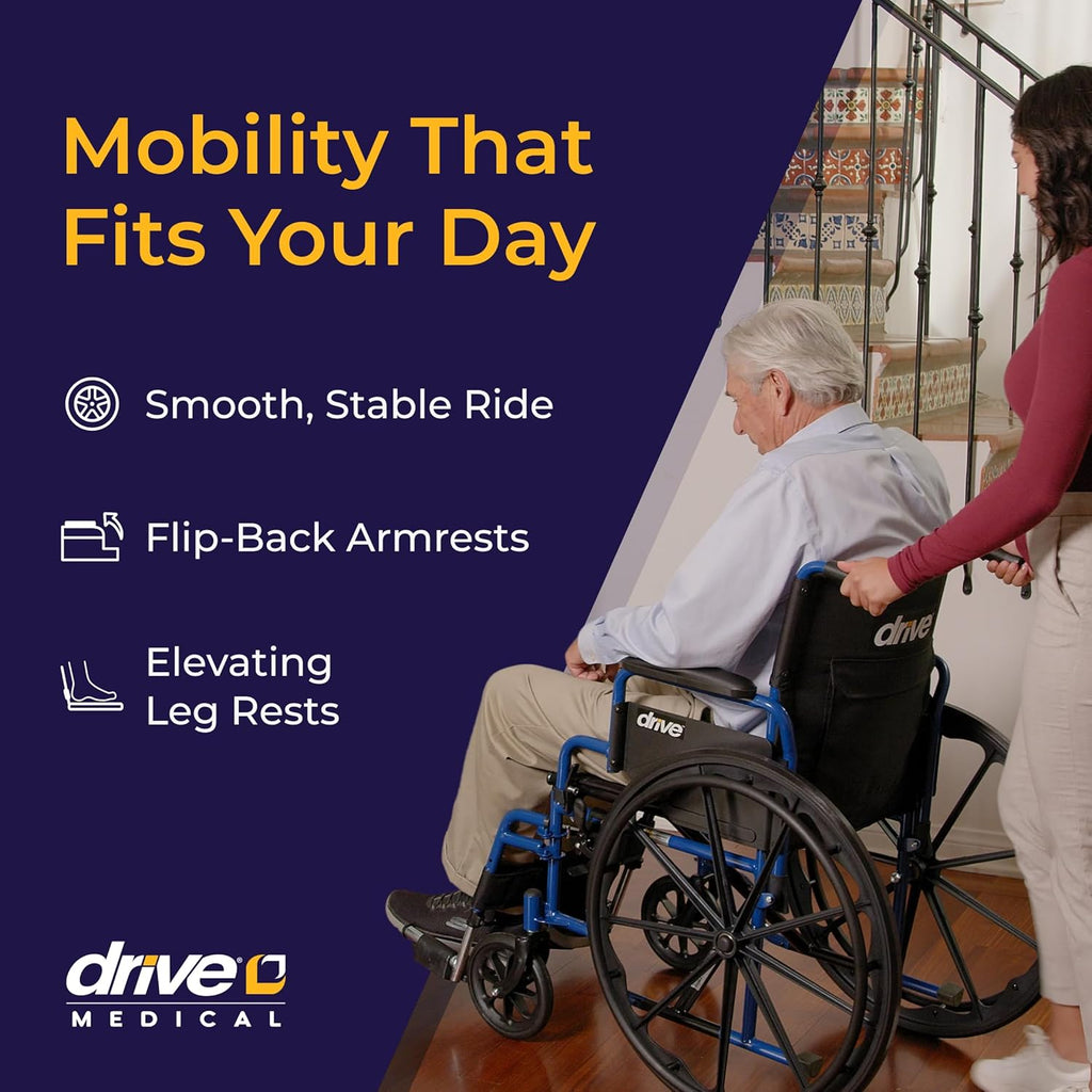 Blue Streak Foldable Wheelchair, Leg Rests, 18" Seat