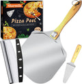 Pizza Peel 12 Inch, Aluminum Paddle with Cutter, Spatula
