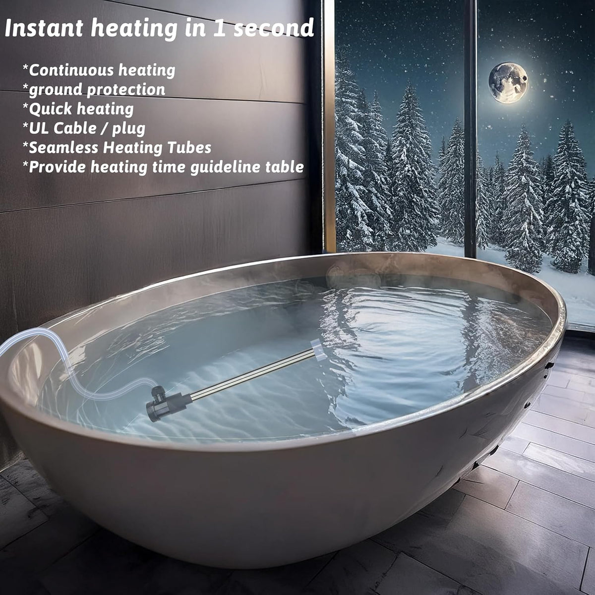 2000W Immersion Water Heater Portable Electric Hot Tub and Pool Submersible Water Heater with WiFi Timer and Auto Shut Off for Spa, above ground pool, Bathtub, Swimming pool and Baptistry