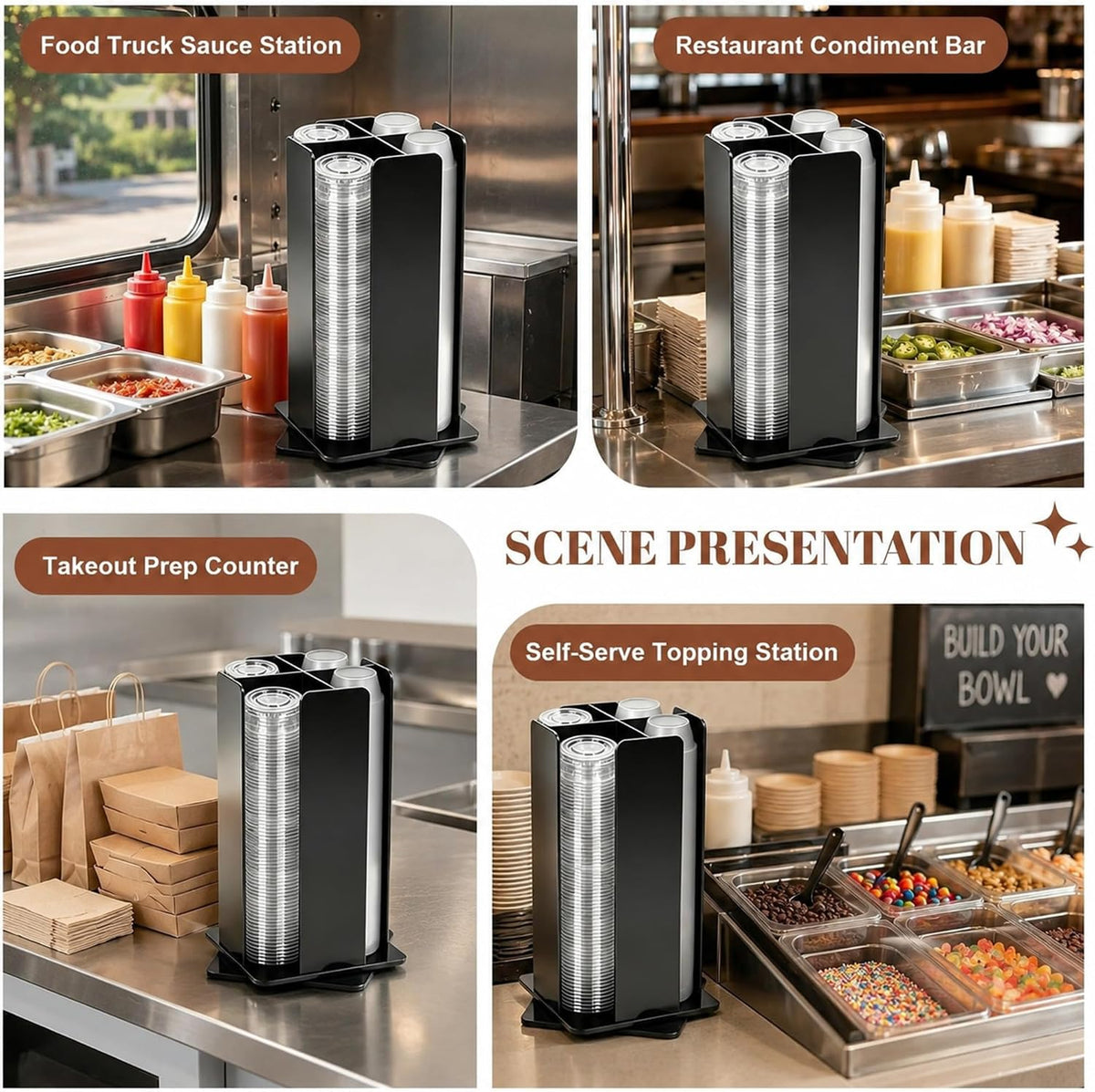 Acrylic Rotating Portion Cup and Lid Organizer, Solid, Black