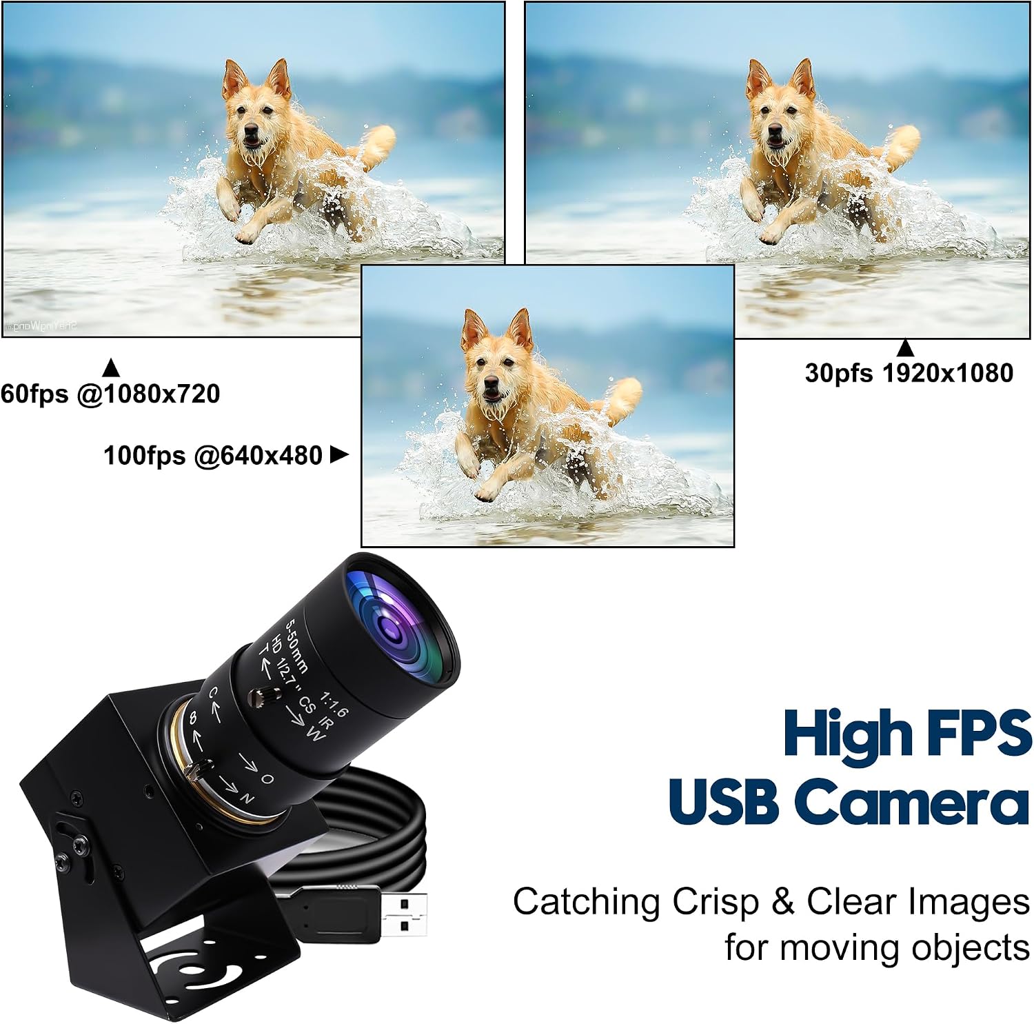 1080P USB Webcam with Telephoto 5-50mm Lens, Full HD Computer Camera 100fps/60fps/30fps for Windows/Mac/Linux/Android