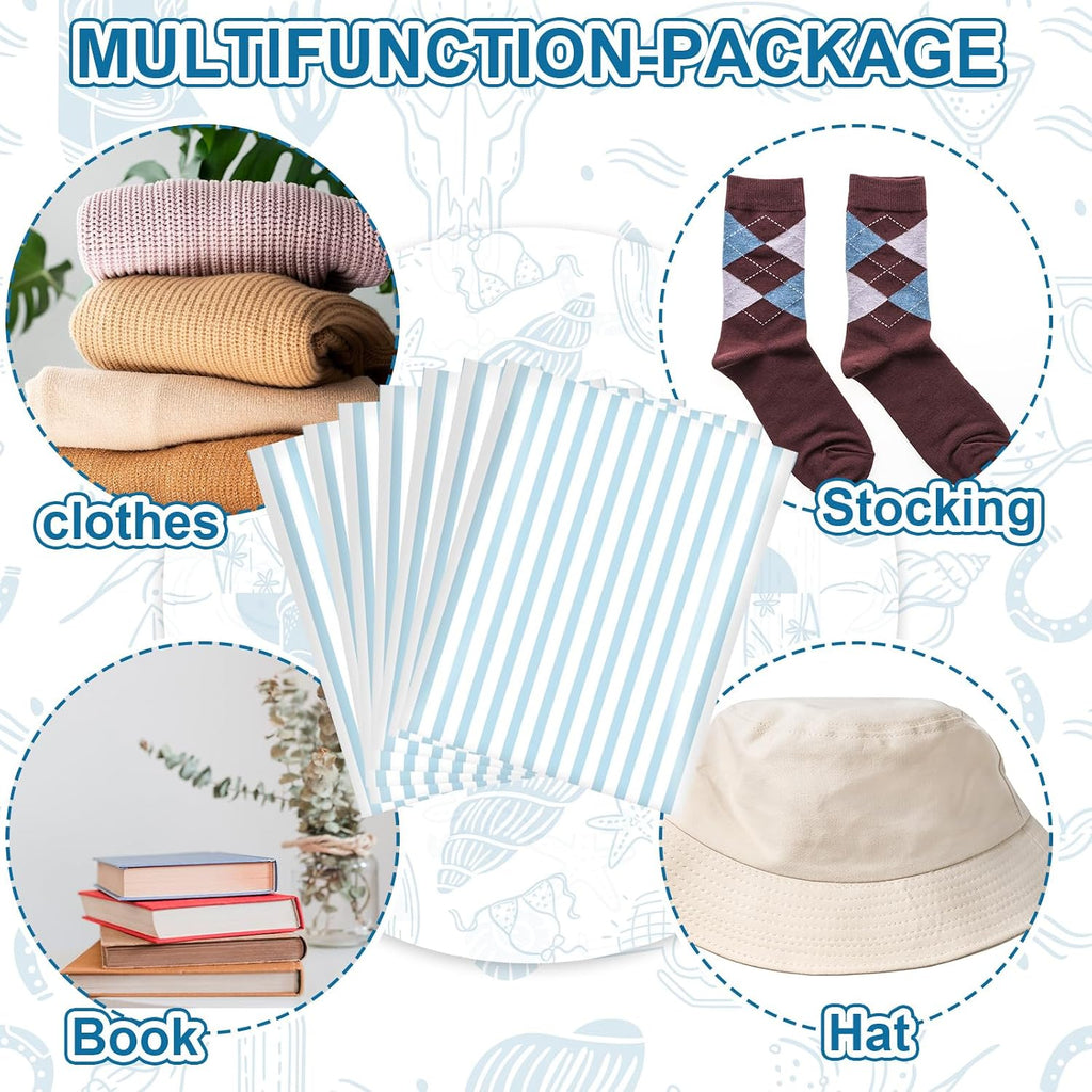 100 Pcs Striped Poly Mailers Packaging Bags Blue White Stripe Self Sealing Plastic Mailing Envelopes Bulk for Small
