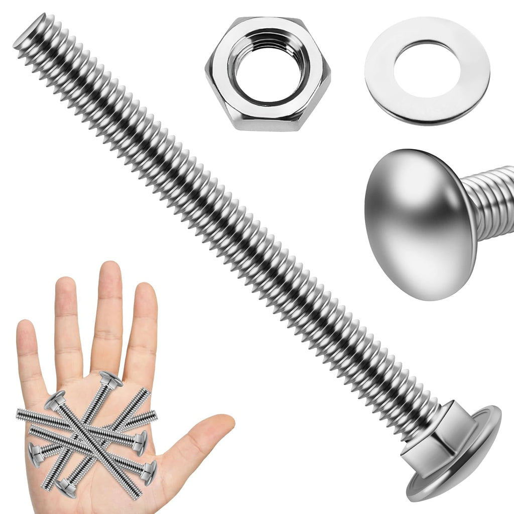 (14 Sets) 1/4-20 x 3 Carriage Bolts with Nuts and Washers, 304 Stainless Steel Round Head Square Neck 1/4 Carriage