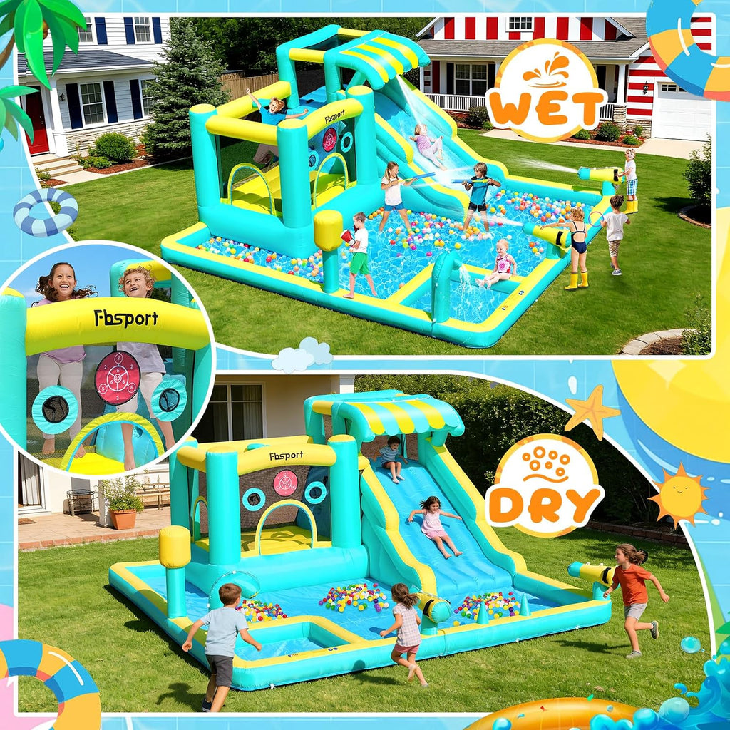 Inflatable Bounce House Water Slide, Widen Water Slide Park 10-in-1 Bounce House with 480W Blower, Jumping, Climbing