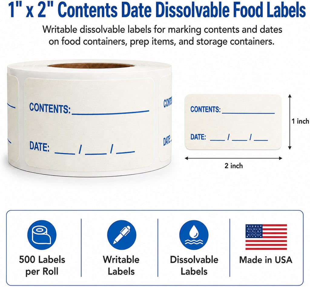 Dissolvable Food Labels, 1 x 2 Inch, 500/Roll