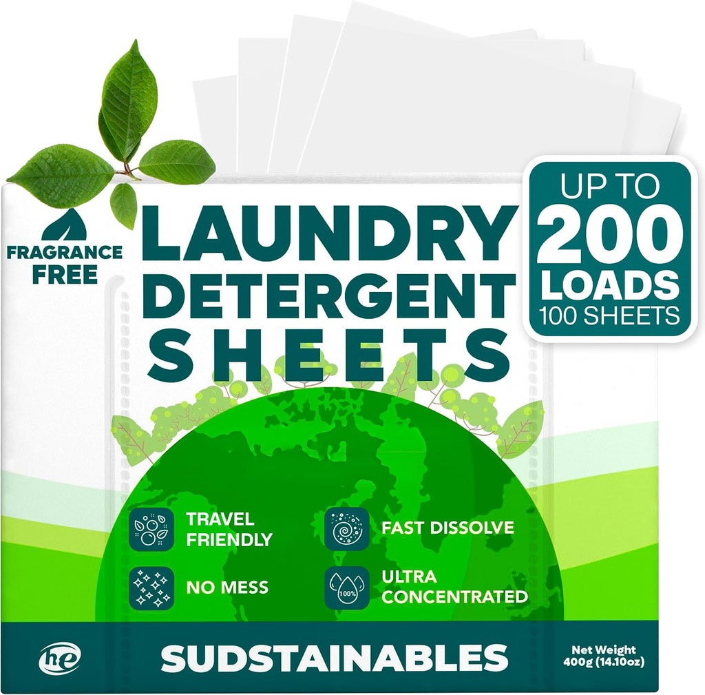 Laundry Detergent Sheets, Fragrance Free, 200 Loads