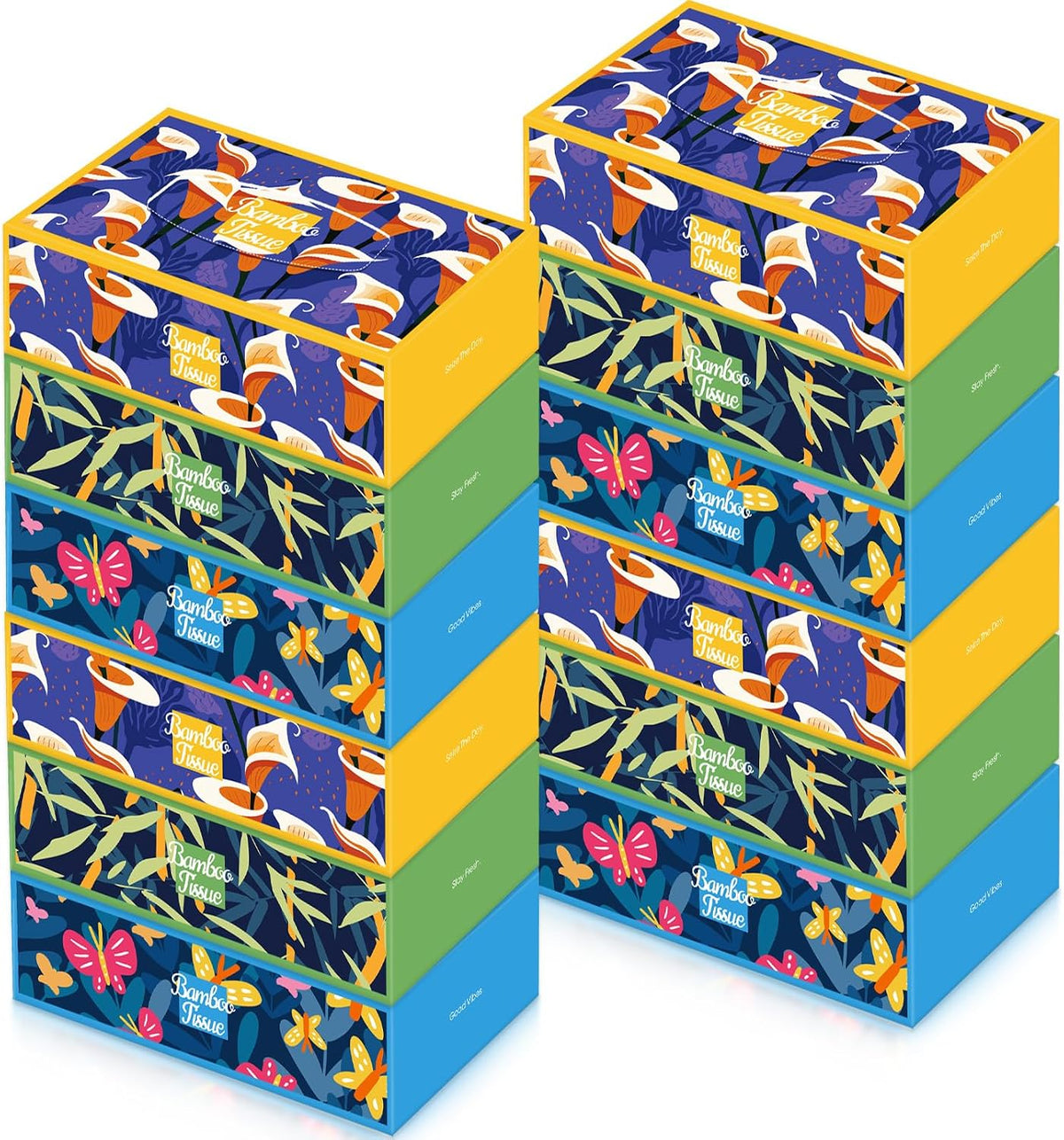 12 Boxes Bamboo Facial Tissues Box Paper, Soft Cube Facial Tissue