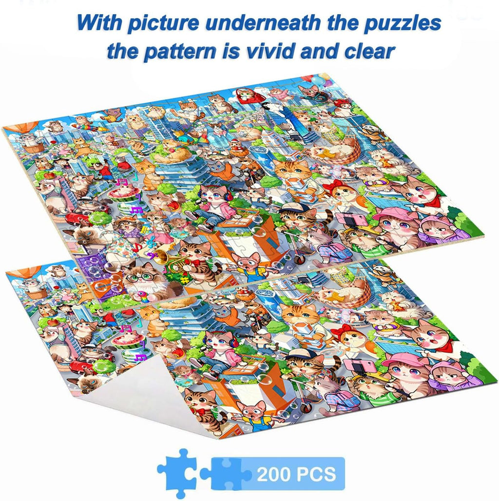 Puzzles for Kids Ages 6-8 8-10 Year Old - City Cats Themed, 200 Pieces Jigsaw Puzzles for Kids, Learning8-10