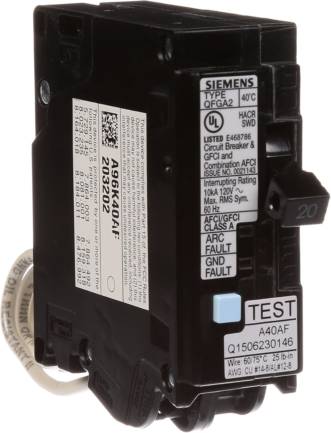 Q120DF 20-Amp Afci/Gfci Dual Function Circuit Breaker, Plug-in Load Center Style