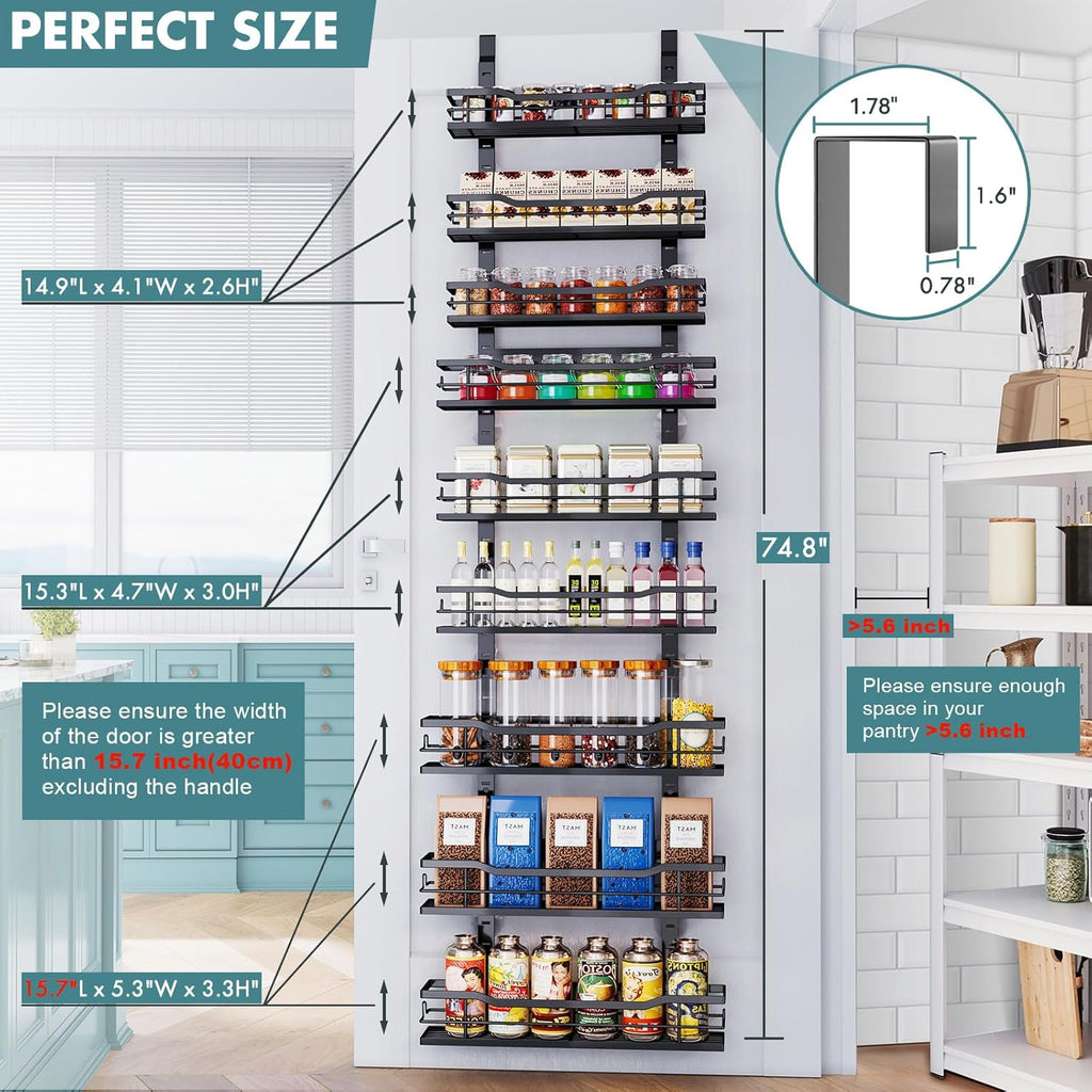 Over The Door Pantry Organizer，9-Tier Over The Door Organizer with Adjustable Basket，Metal Hanging Pantry Organizers