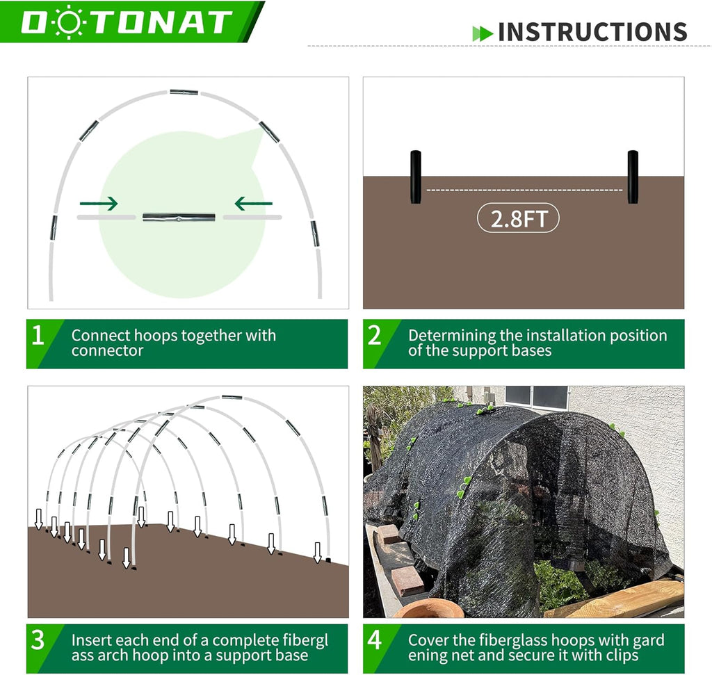 8FT Garden Hoops Grow Tunnel Kit - Rust-Free Fiberglass Frame for Raised Beds, 36pcs - DIY Plant Support for Garden