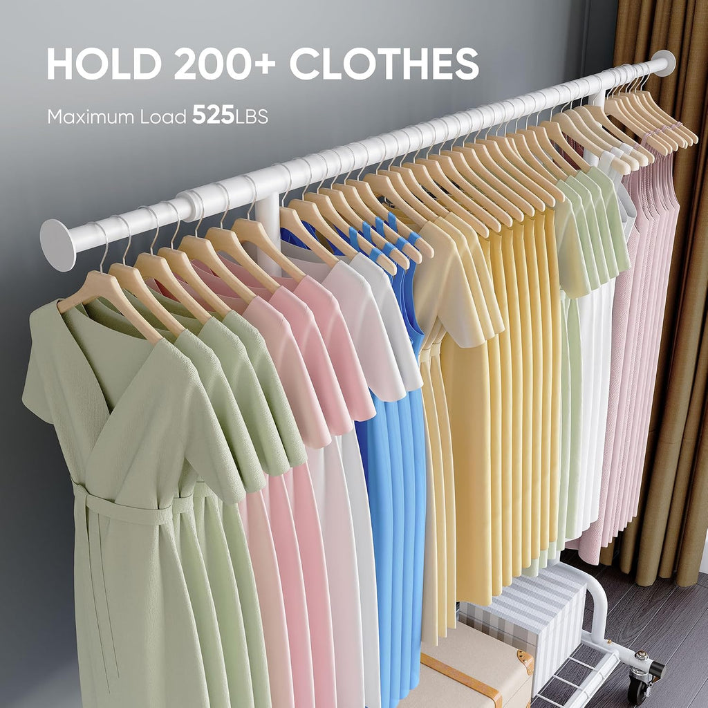 Clothing Garment Rack Capacity 525LBS Collapsible Clothes Rack | Adjustable Clothing Racks on Wheels Rolling Clothes